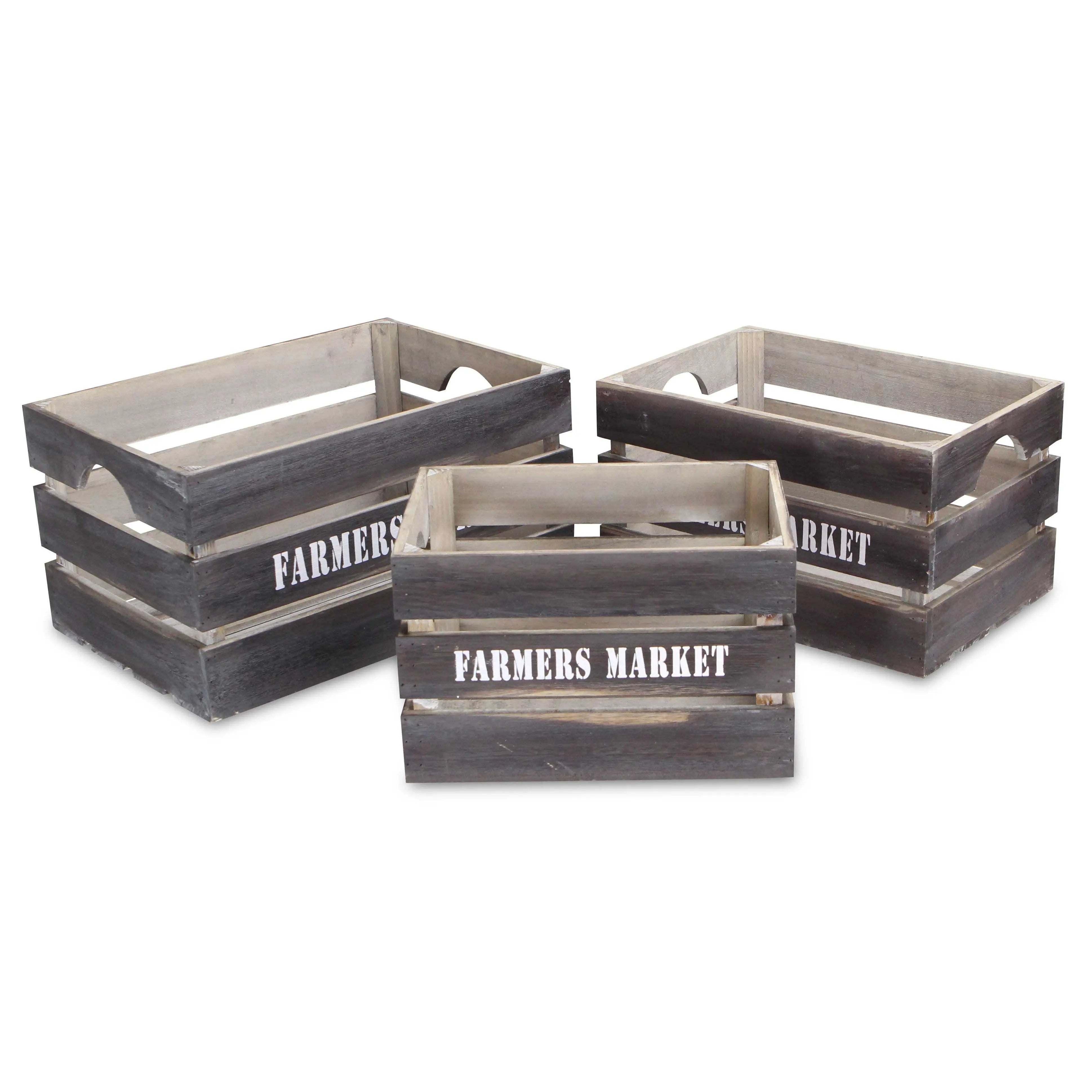 Set of Three Dark Brown Nesting Solid Wood Crate Homeroots Office