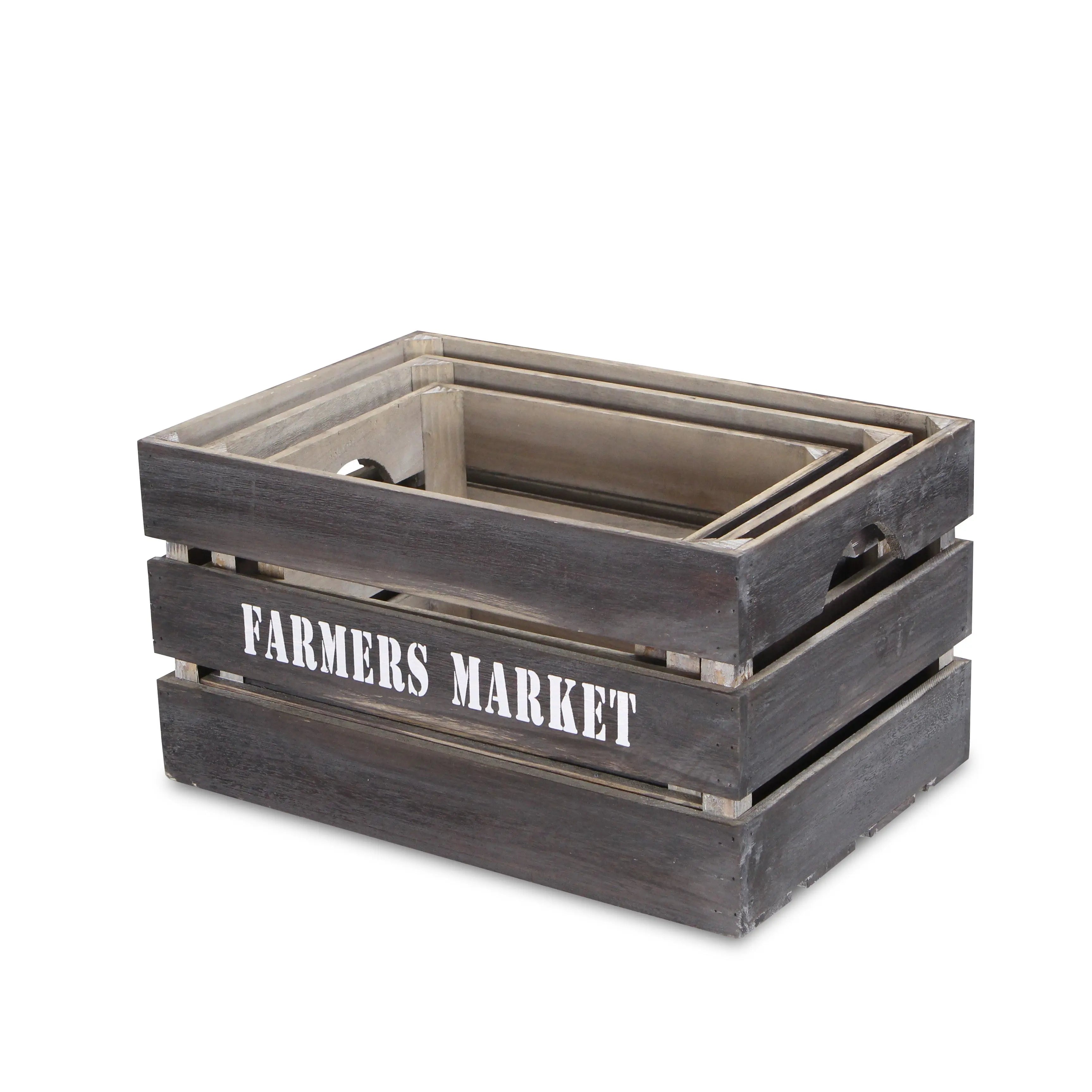 Set of Three Dark Brown Nesting Solid Wood Crate Homeroots Office