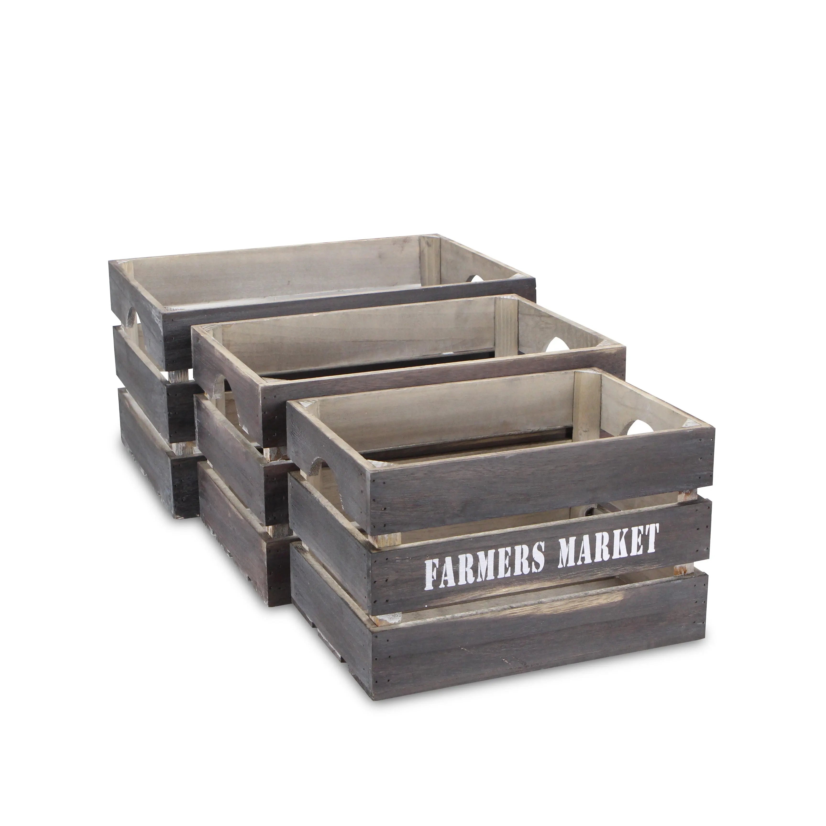 Set of Three Dark Brown Nesting Solid Wood Crate Homeroots Office