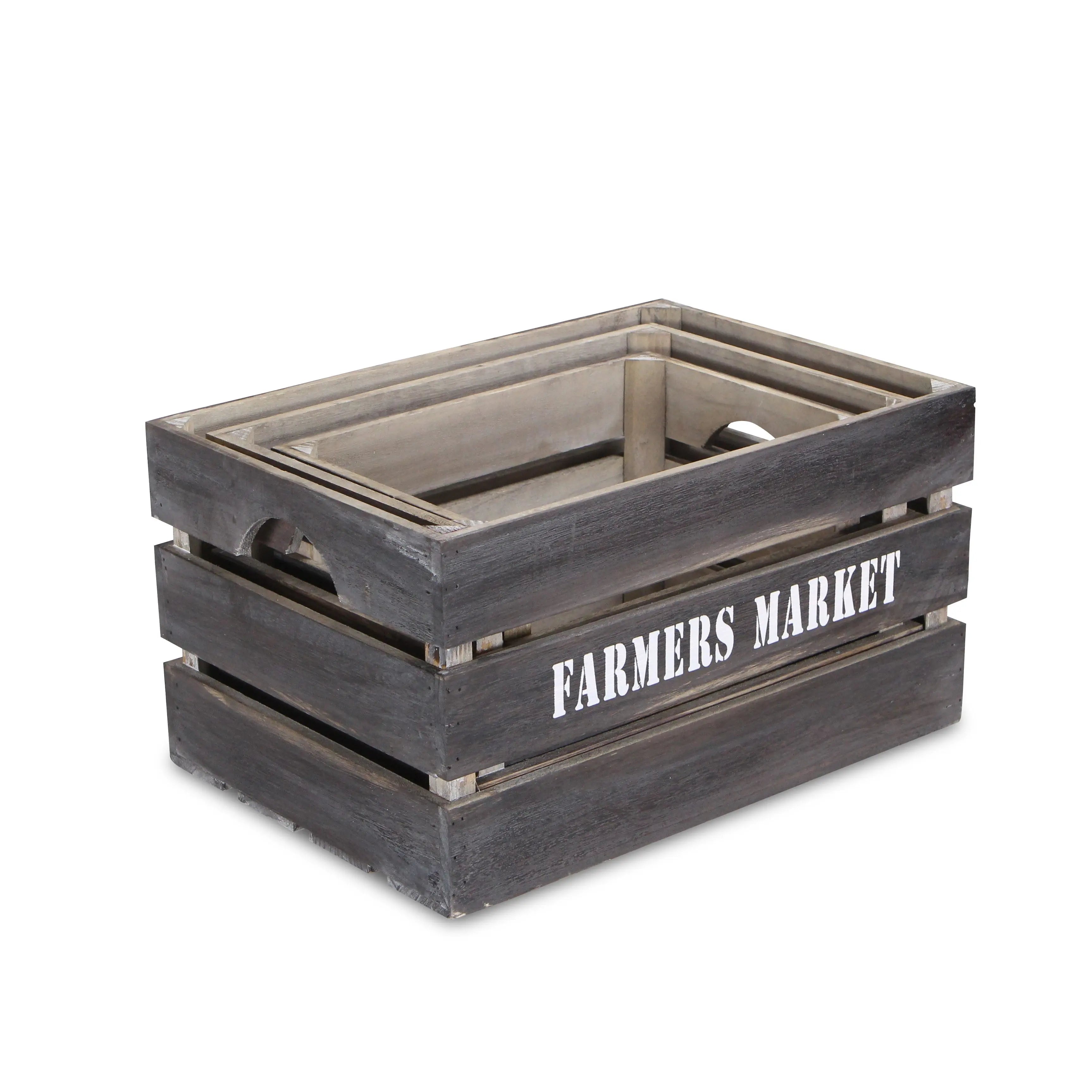 Set of Three Dark Brown Nesting Solid Wood Crate Homeroots Office