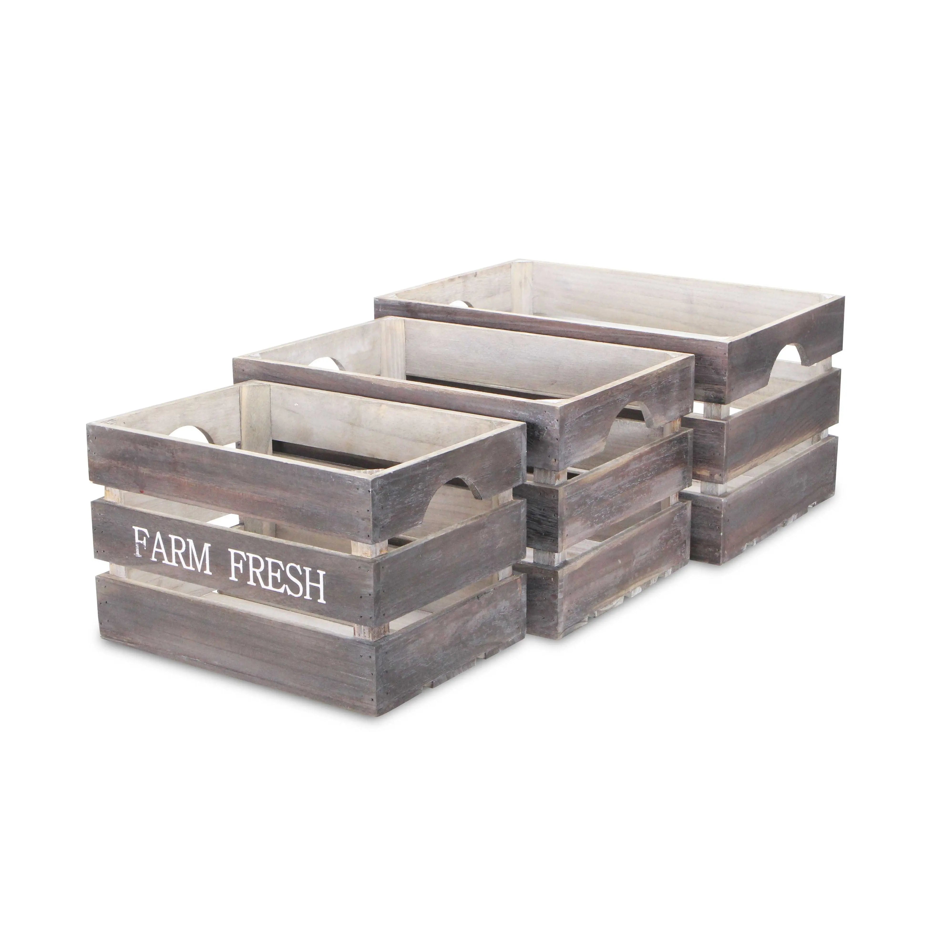 Set of Three Dark Brown Nesting Solid Wood Crate Homeroots Office
