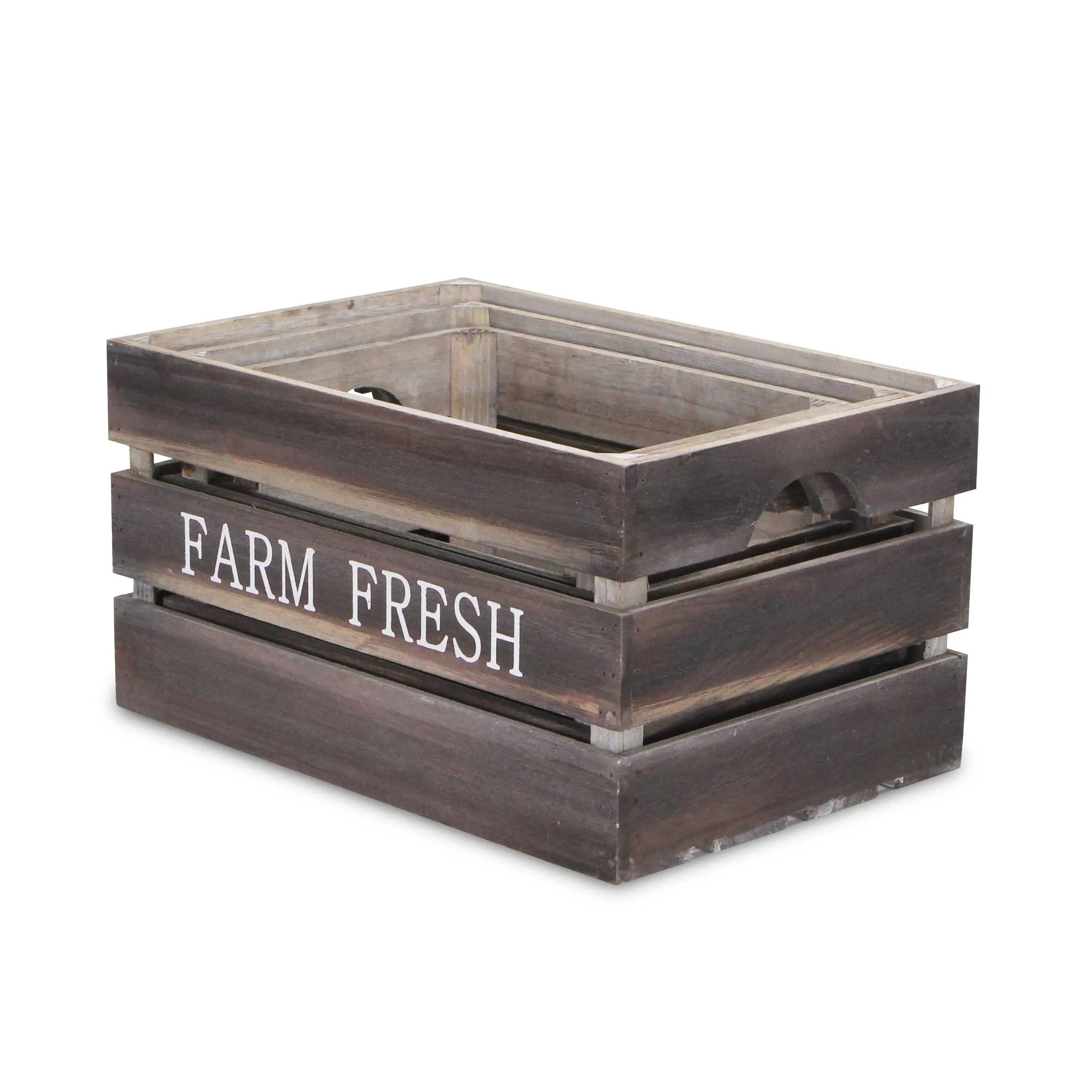 Set of Three Dark Brown Nesting Solid Wood Crate Homeroots Office