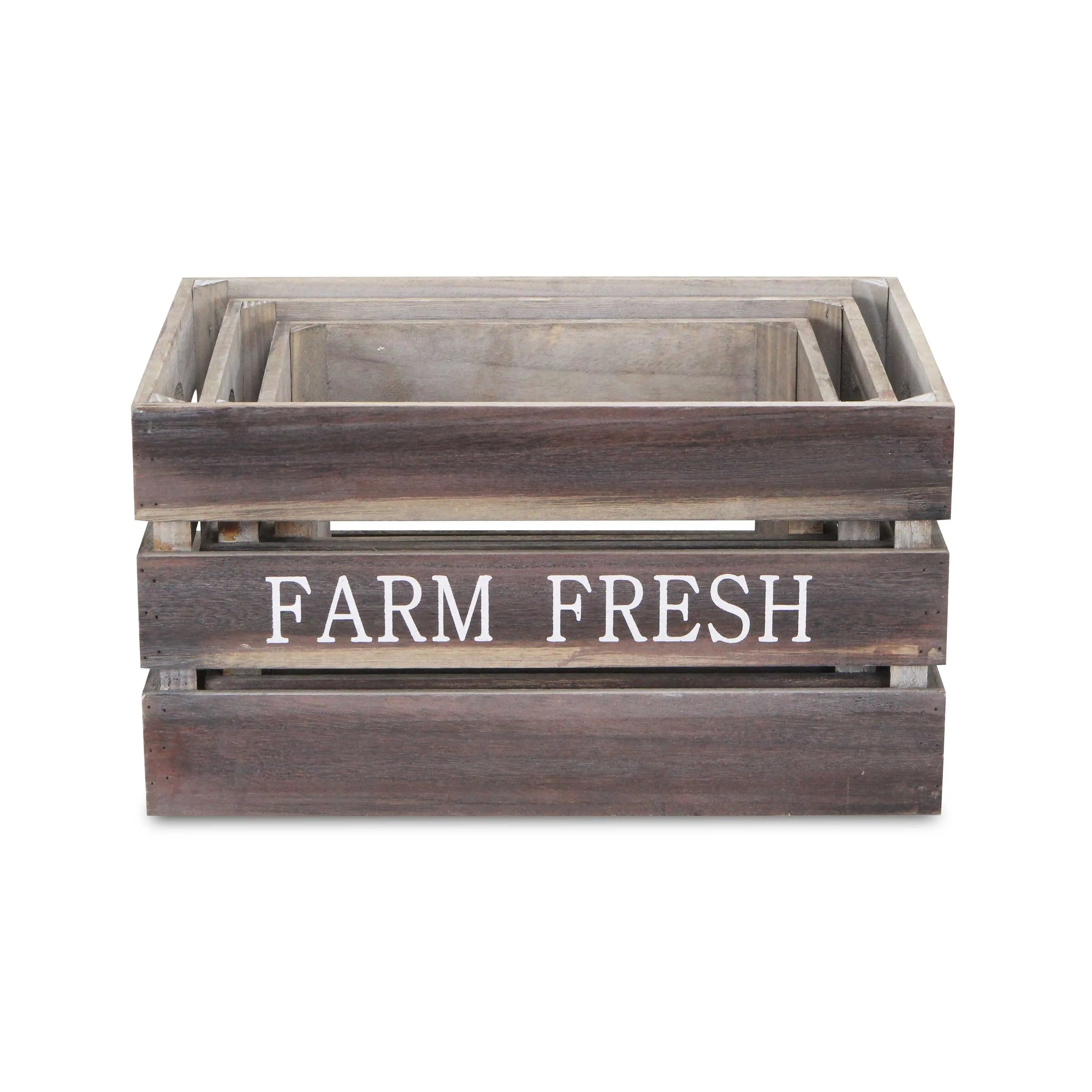 Set of Three Dark Brown Nesting Solid Wood Crate Homeroots Office