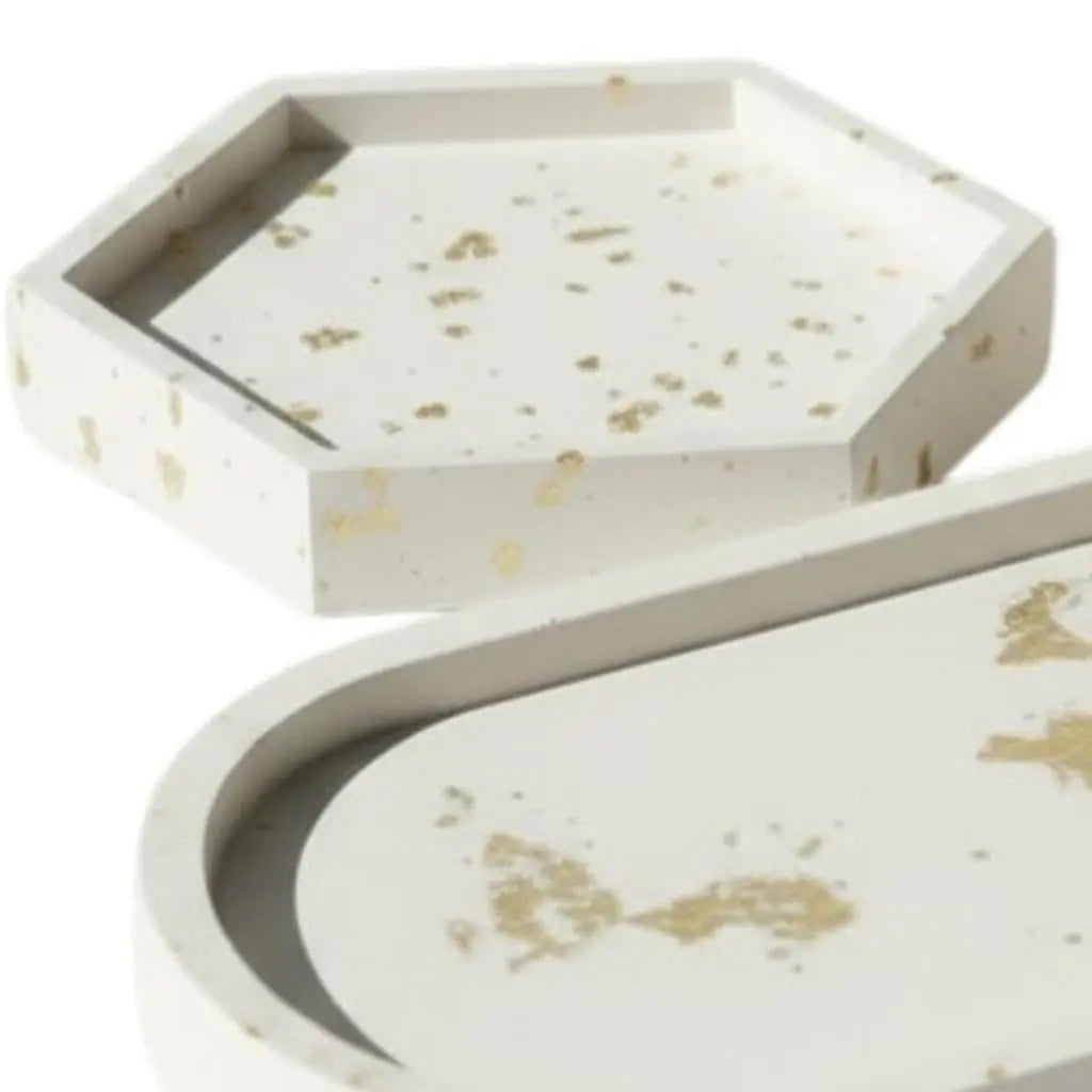 Set of Three Gold And White Resin Handmade Trinket Trays Homeroots Kitchen & Dining