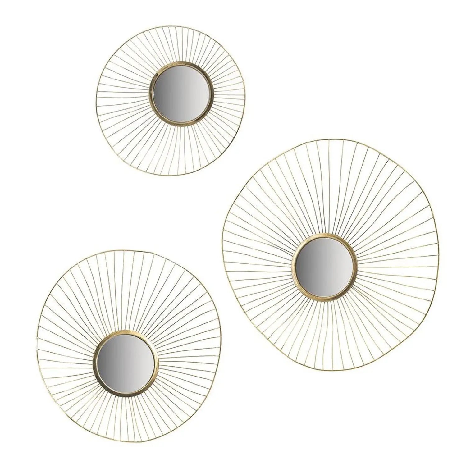 Set of Three Gold Iron Sunburst Framed Accent Mirror Homeroots Bed & Bath