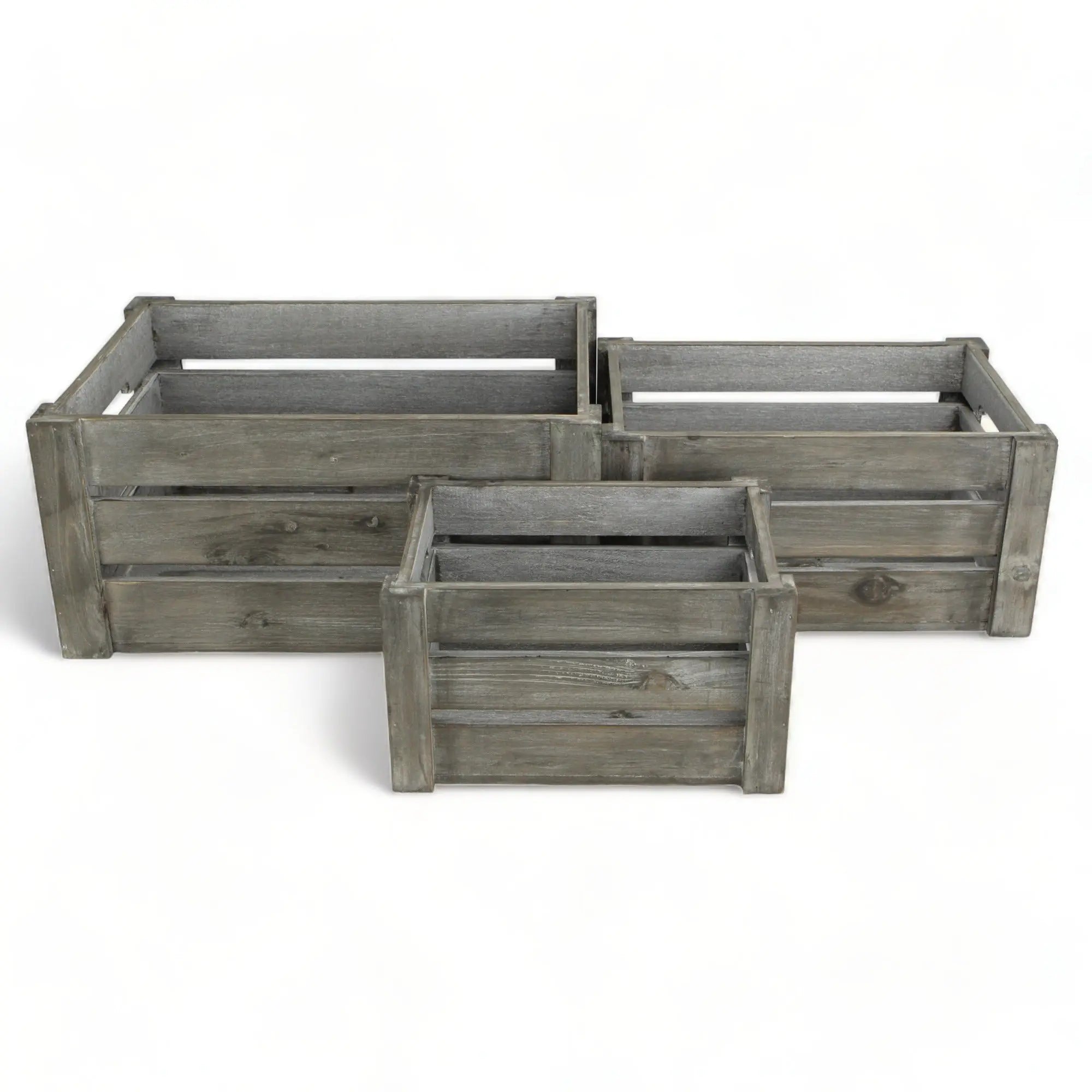 Set of Three Gray Nesting Solid Wood And Metal Crate Homeroots Office