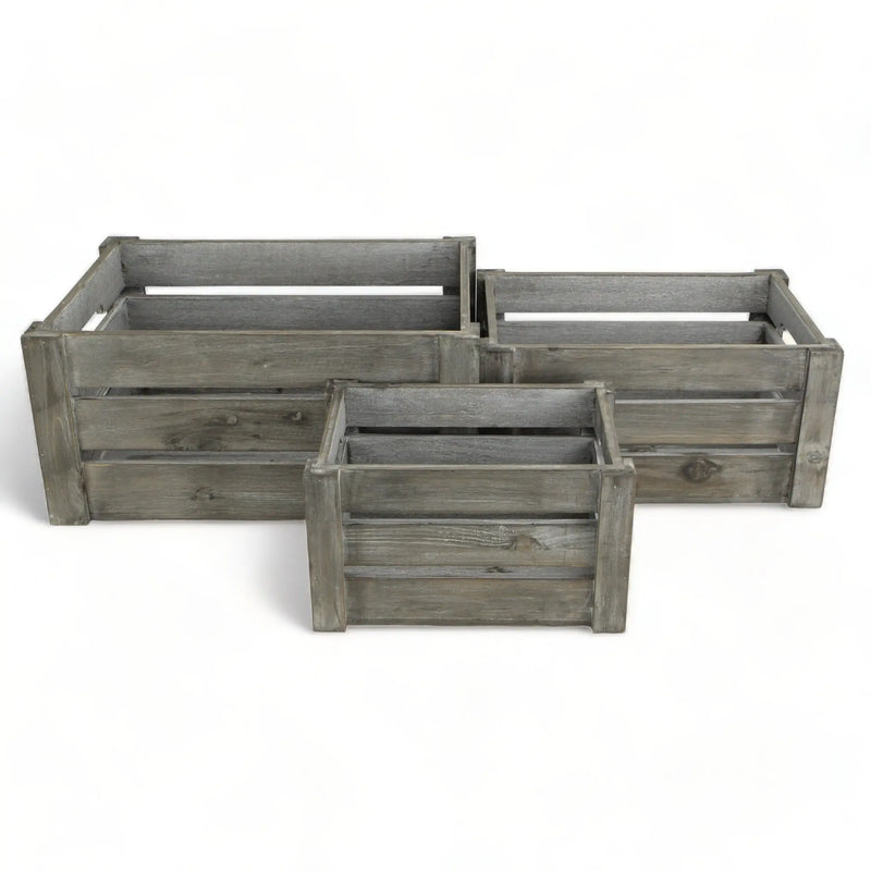 Set of Three Gray Nesting Solid Wood And Metal Crate Homeroots Office