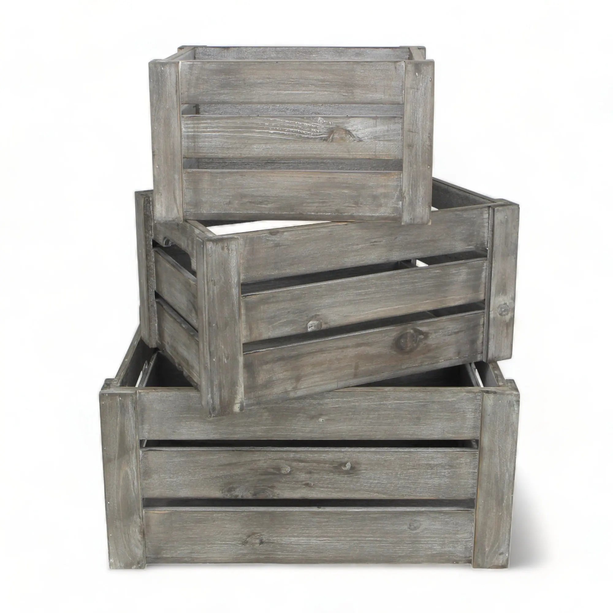 Set of Three Gray Nesting Solid Wood And Metal Crate Homeroots Office