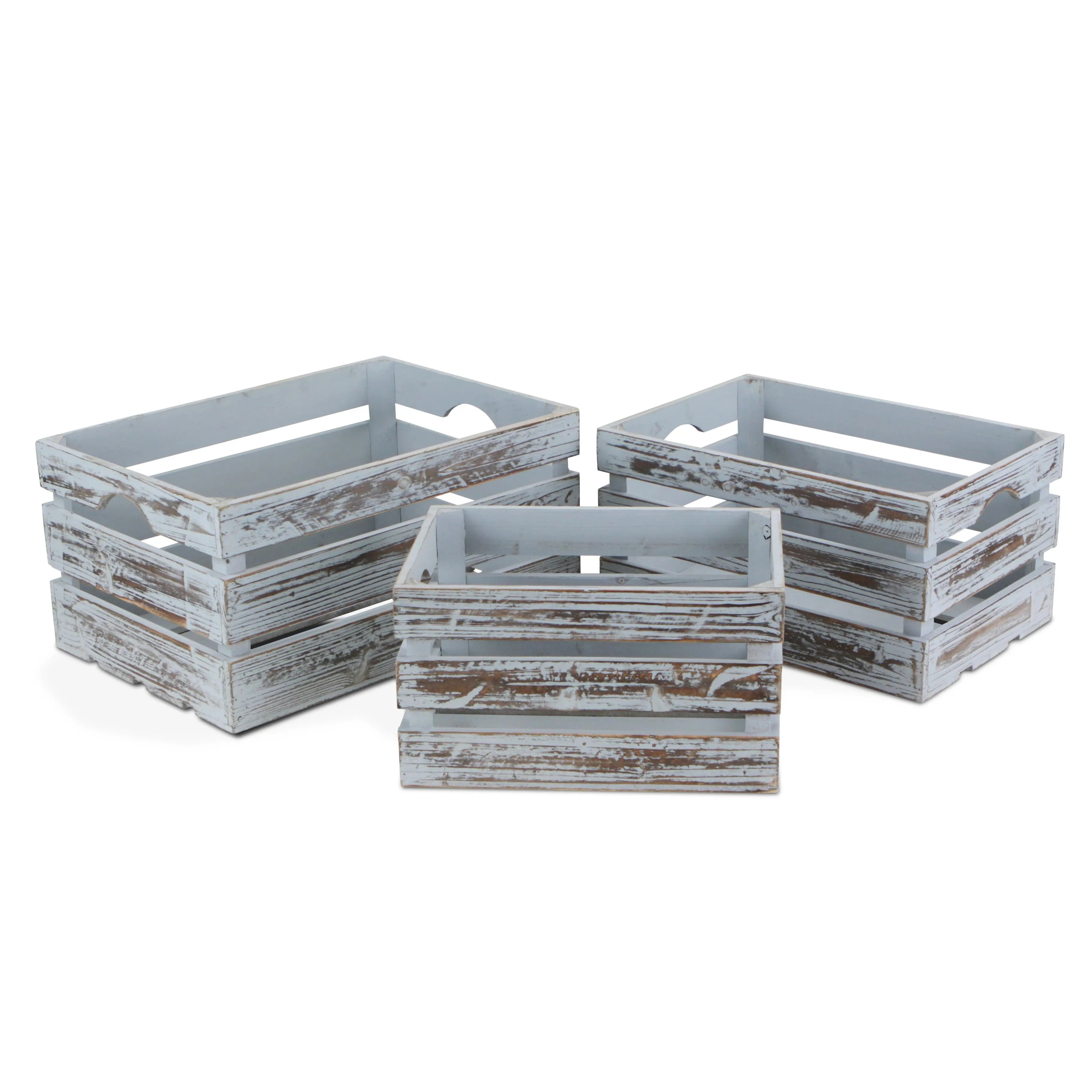 Set of Three Gray Nesting Solid Wood Crate Homeroots Office