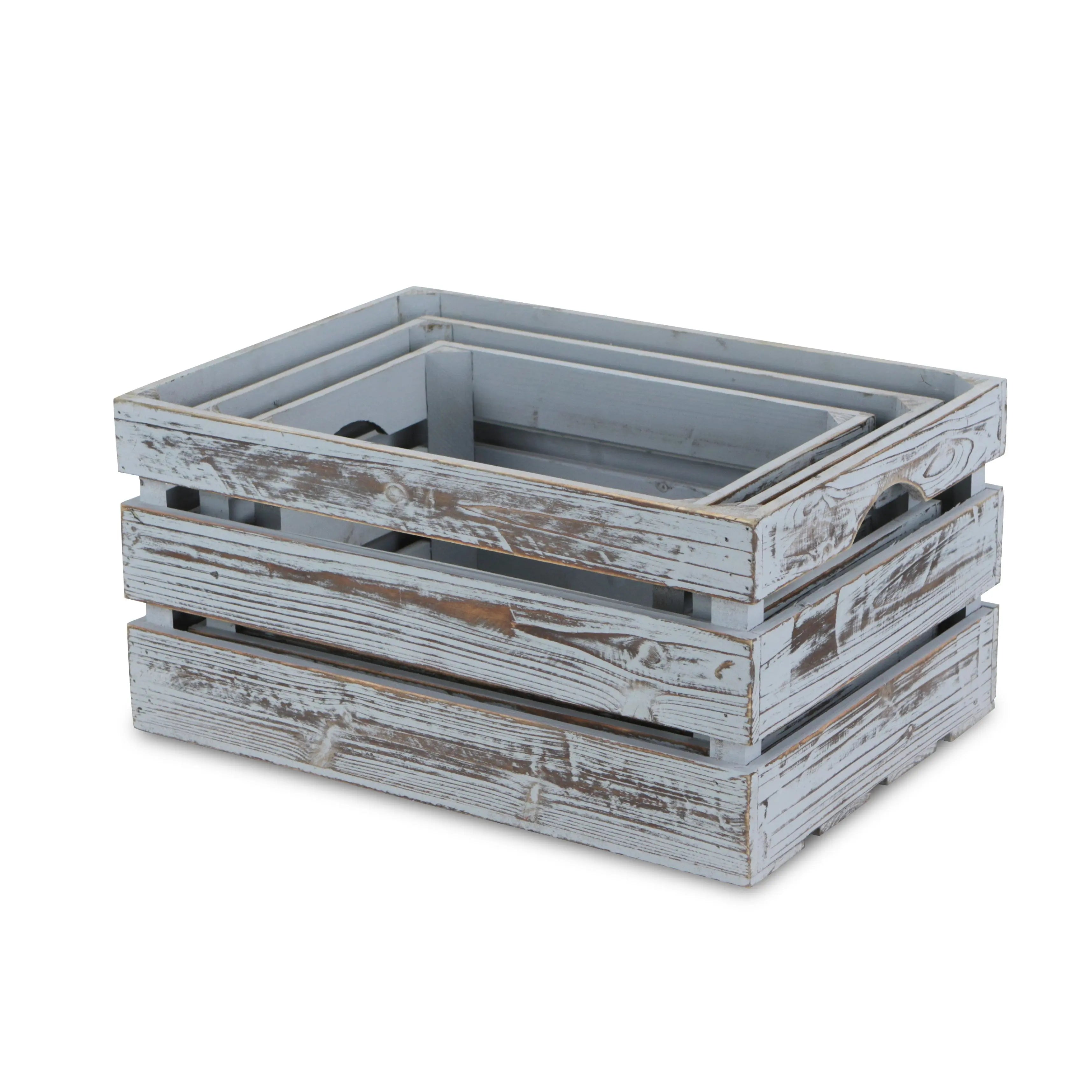 Set of Three Gray Nesting Solid Wood Crate Homeroots Office