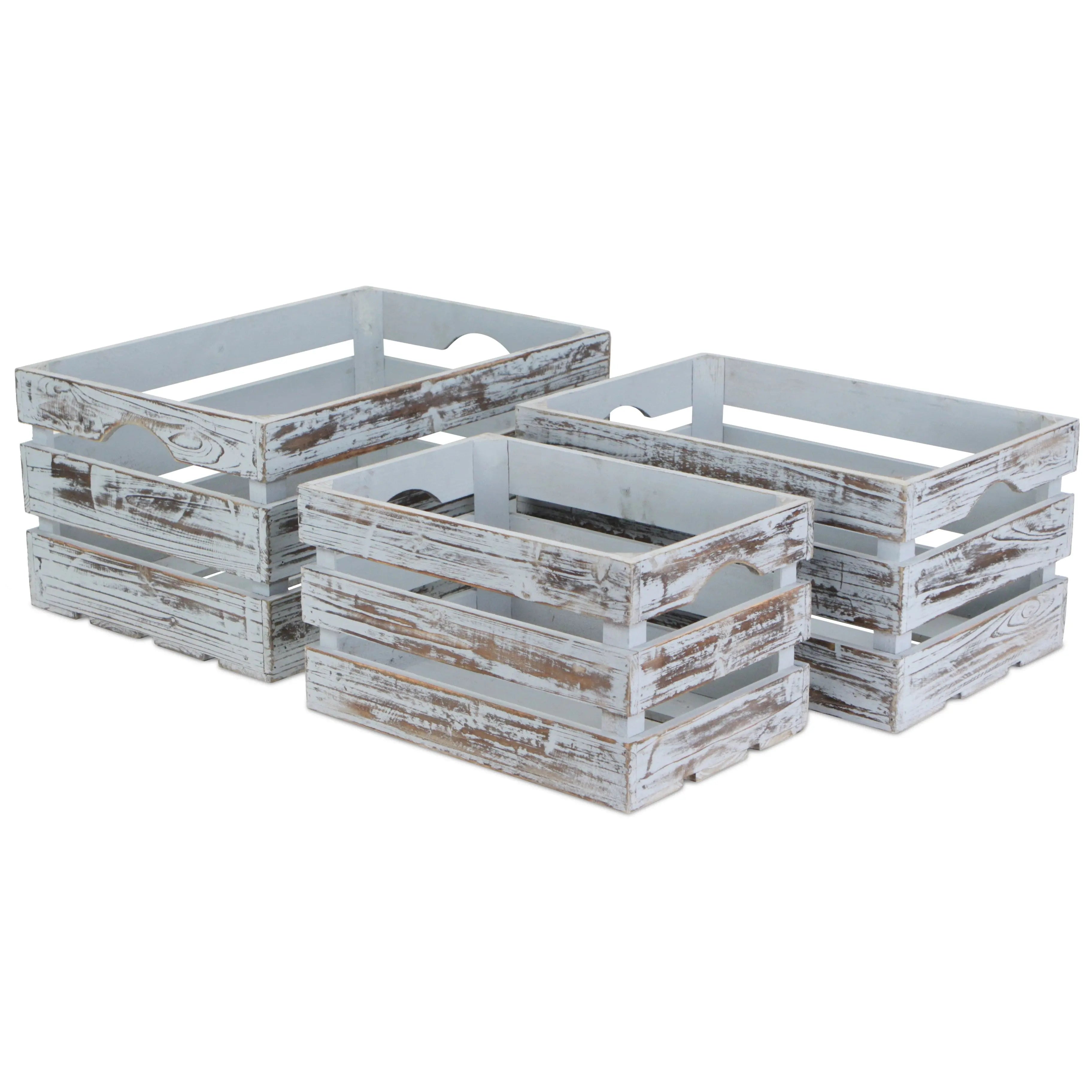 Set of Three Gray Nesting Solid Wood Crate Homeroots Office