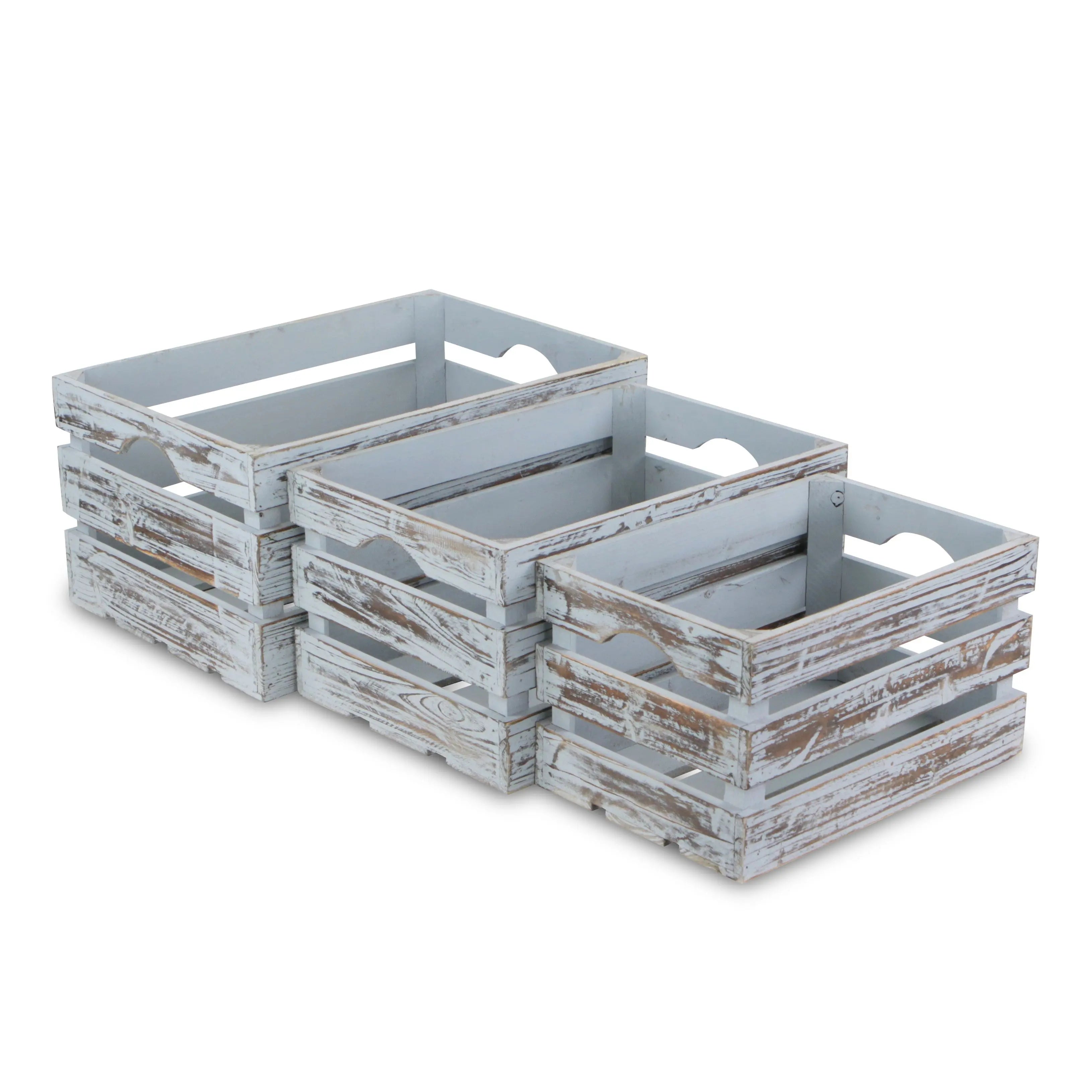 Set of Three Gray Nesting Solid Wood Crate Homeroots Office