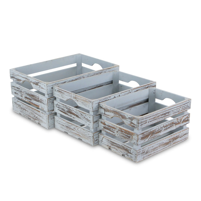 Set of Three Gray Nesting Solid Wood Crate Homeroots Office