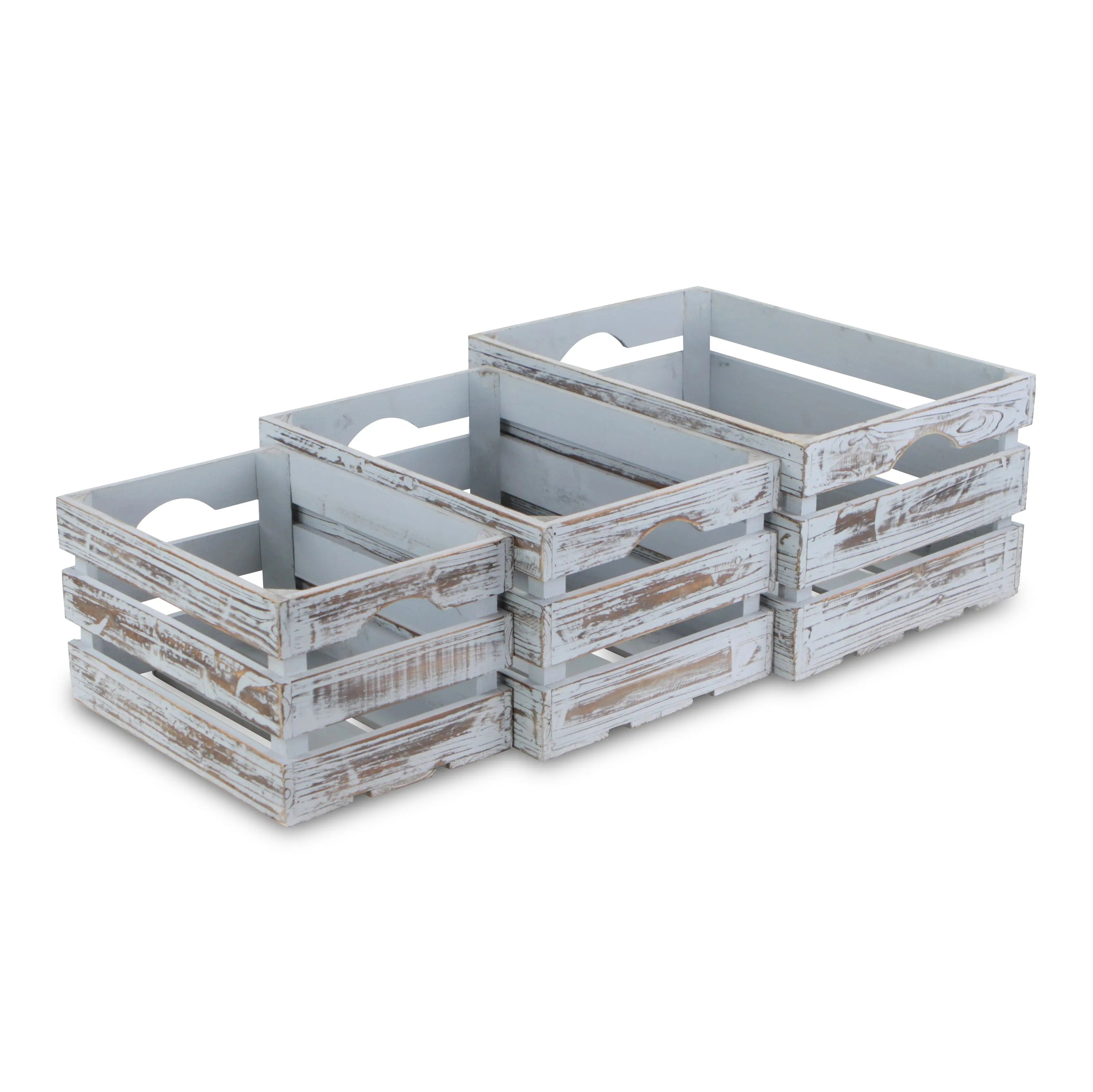 Set of Three Gray Nesting Solid Wood Crate Homeroots Office