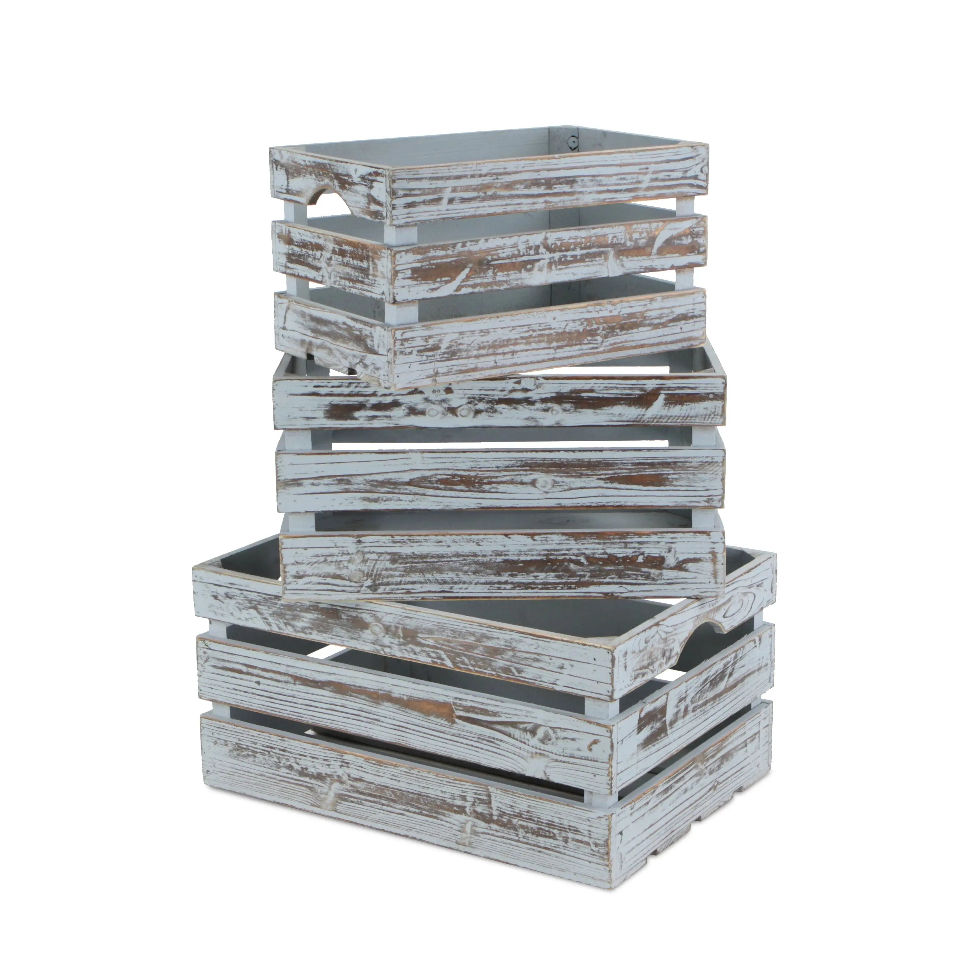 Set of Three Gray Nesting Solid Wood Crate Homeroots Office
