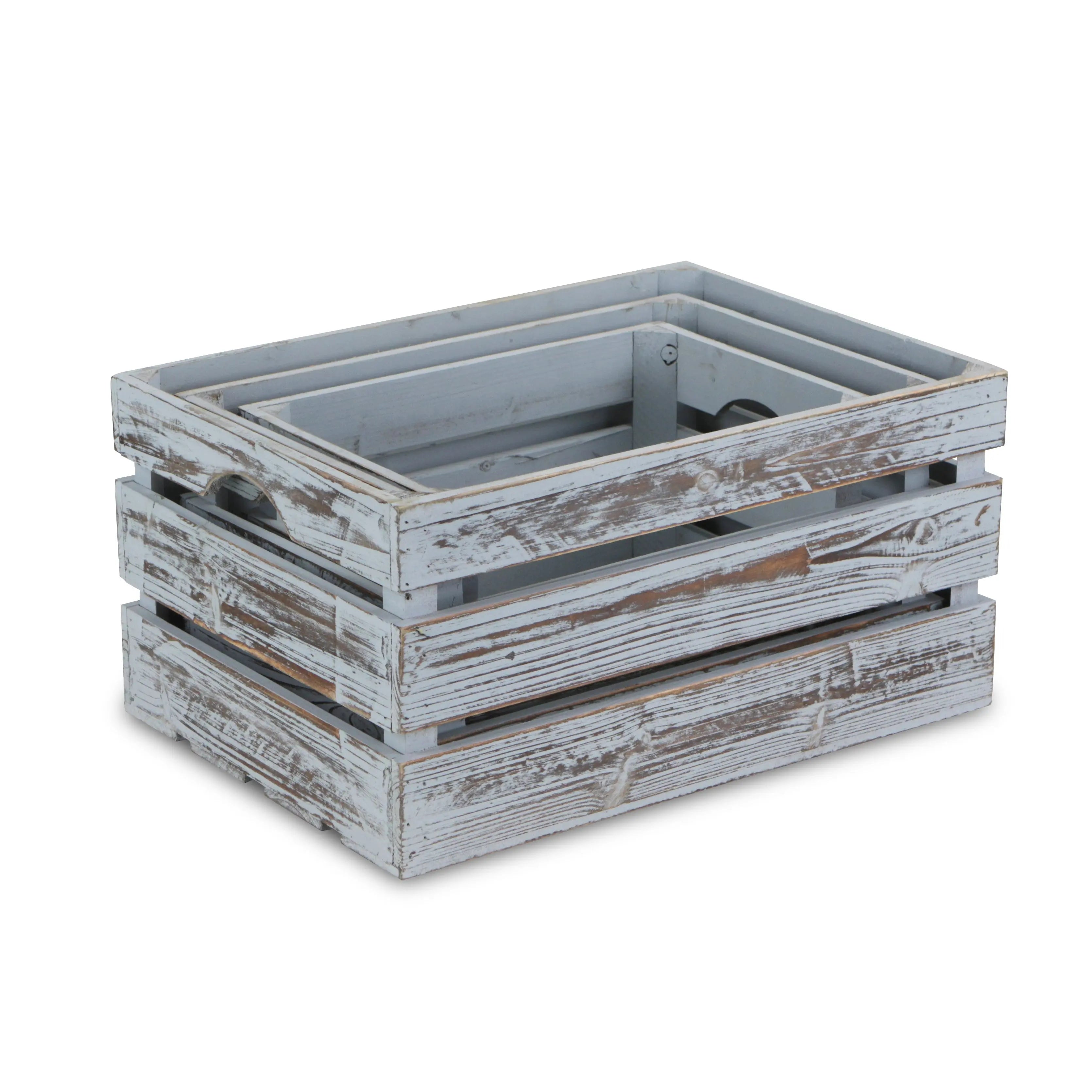 Set of Three Gray Nesting Solid Wood Crate Homeroots Office