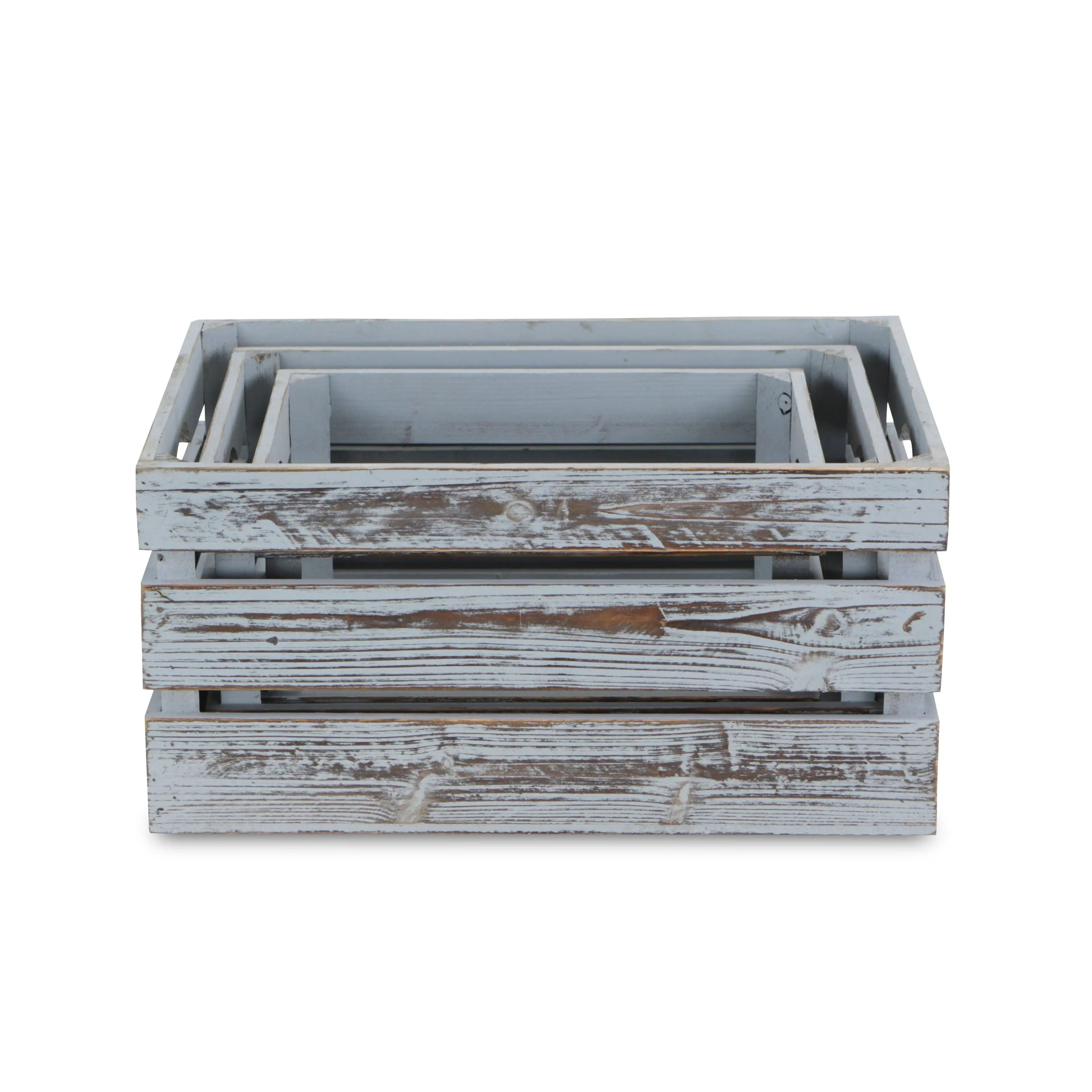 Set of Three Gray Nesting Solid Wood Crate Homeroots Office