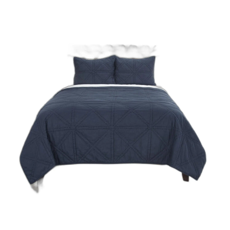 Set of Three Indigo Geometric King Quilt - GreatEagleInc