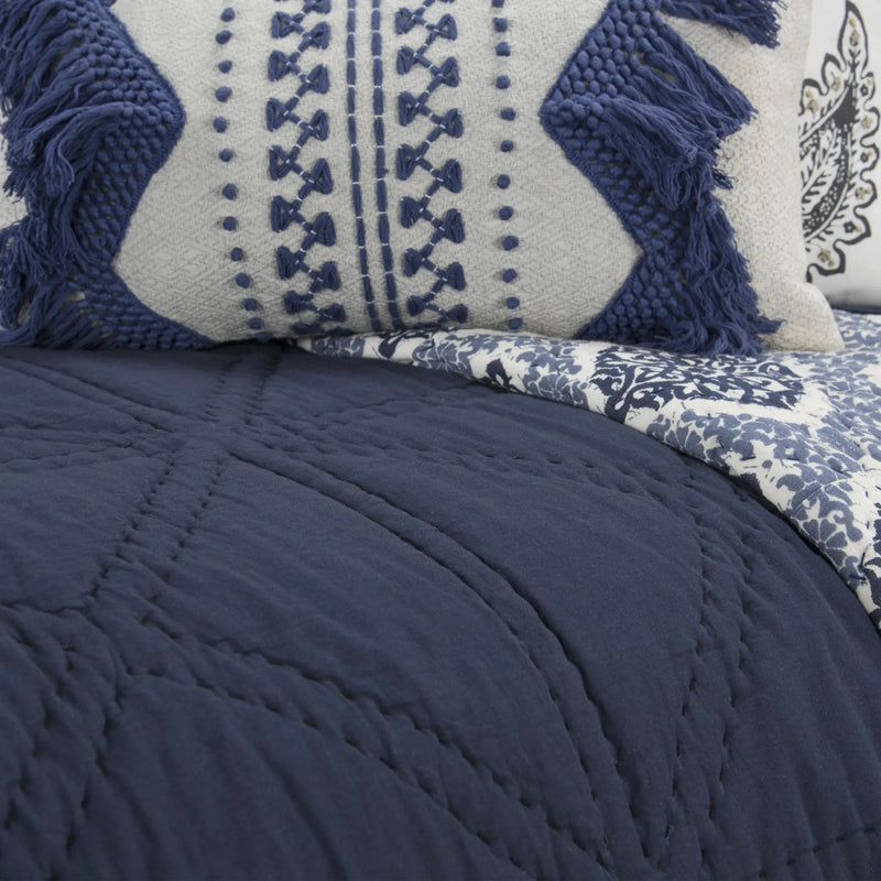 Set of Three Indigo Geometric King Quilt - GreatEagleInc