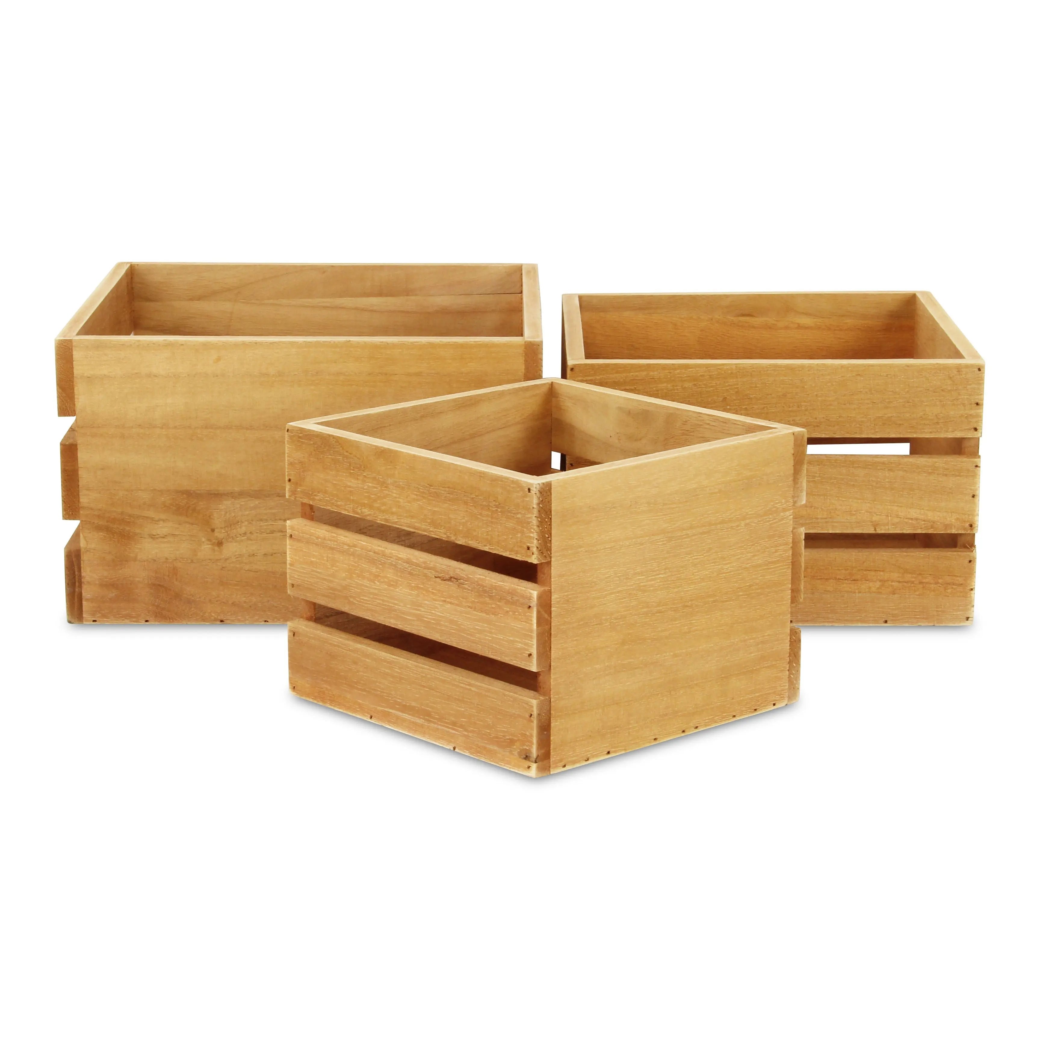 Set of Three Light Brown Nesting Solid Wood Crate Homeroots Office