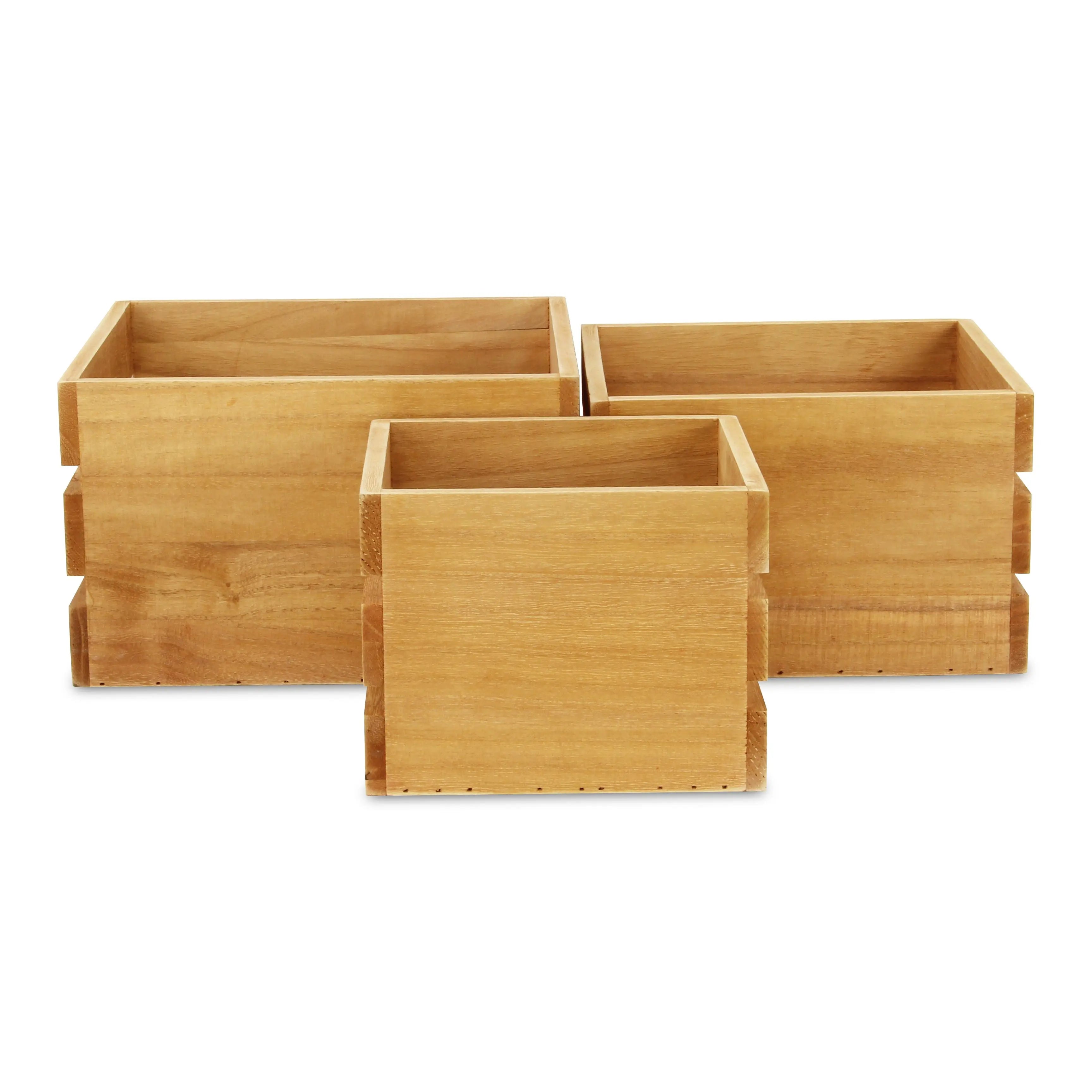 Set of Three Light Brown Nesting Solid Wood Crate Homeroots Office