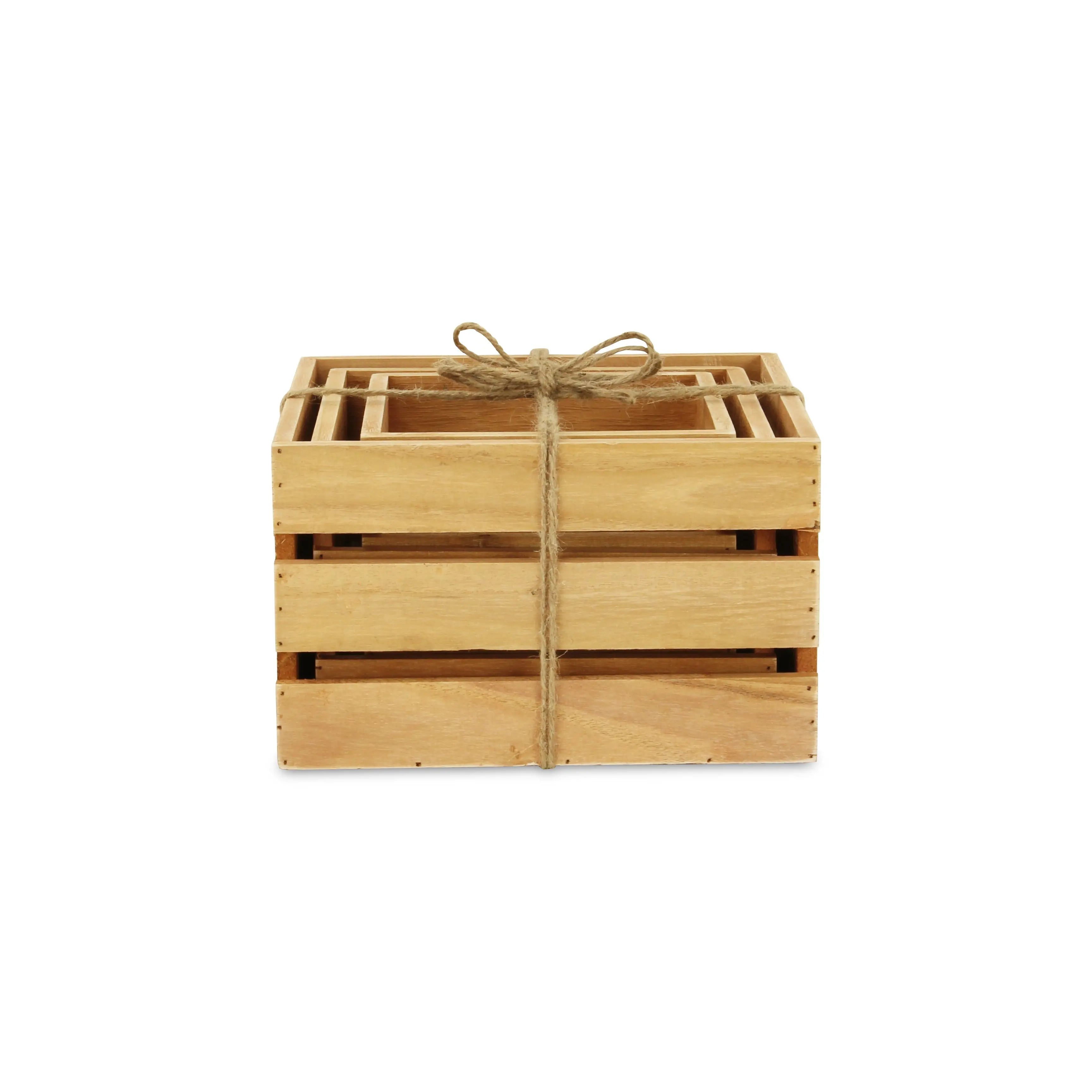 Set of Three Light Brown Nesting Solid Wood Crate Homeroots Office