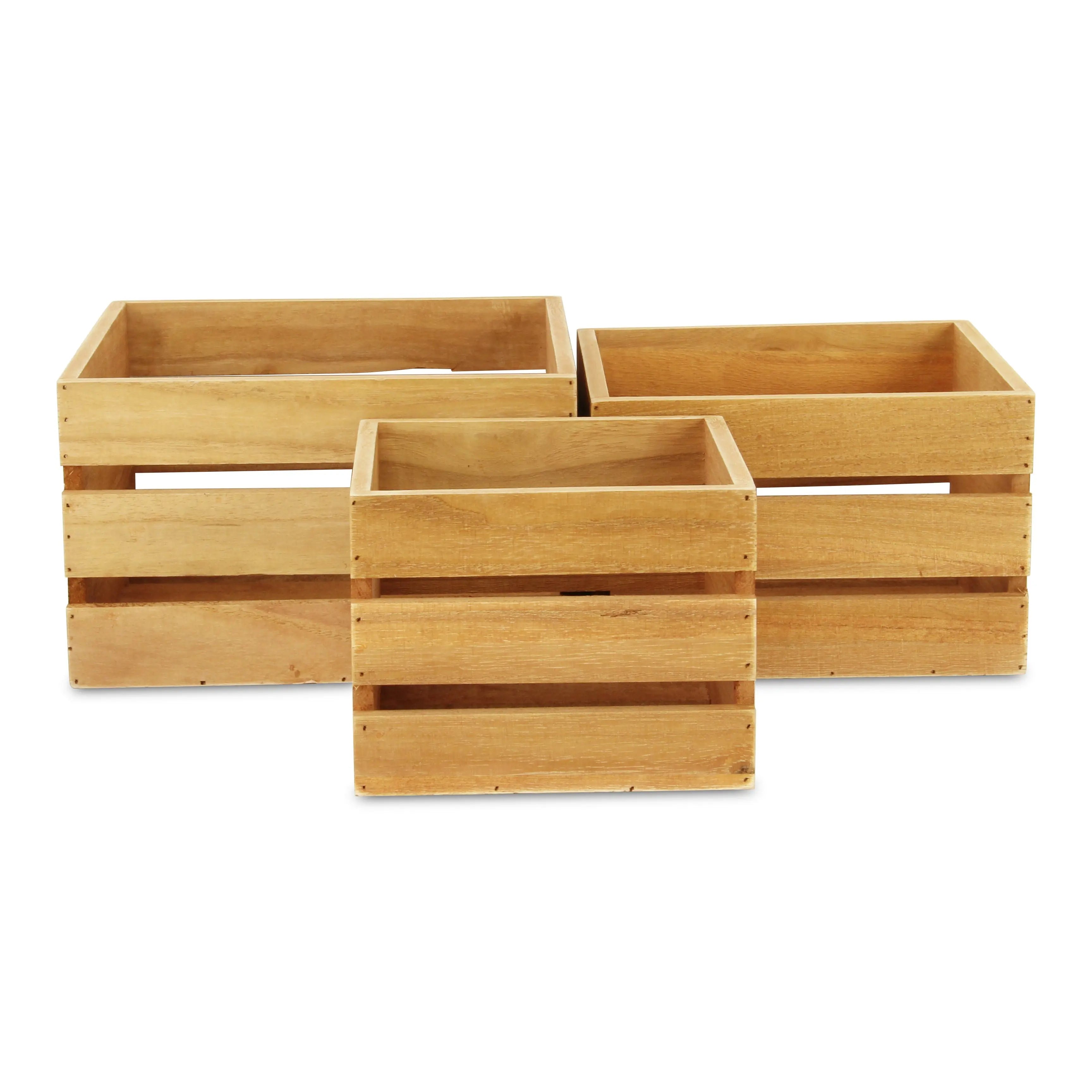 Set of Three Light Brown Nesting Solid Wood Crate Homeroots Office