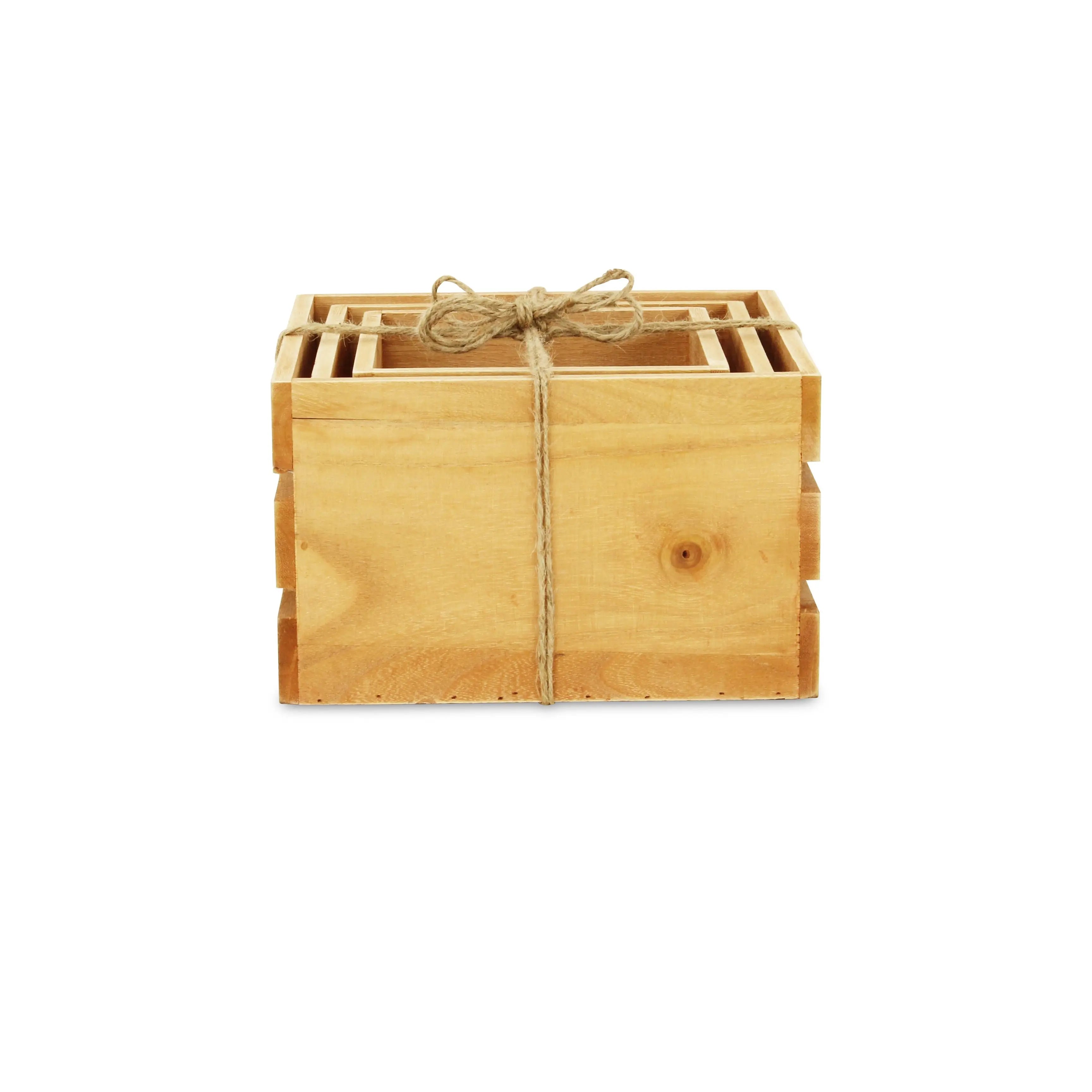 Set of Three Light Brown Nesting Solid Wood Crate Homeroots Office