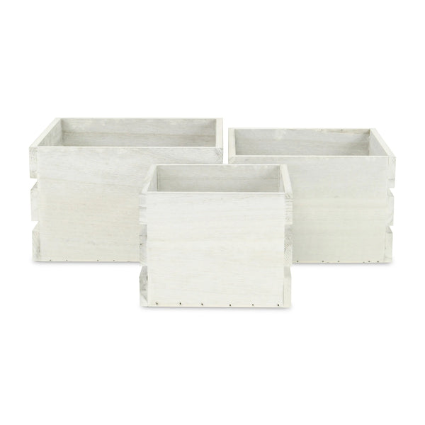 Set of Three Light Gray Nesting Solid Wood Crate Homeroots Office