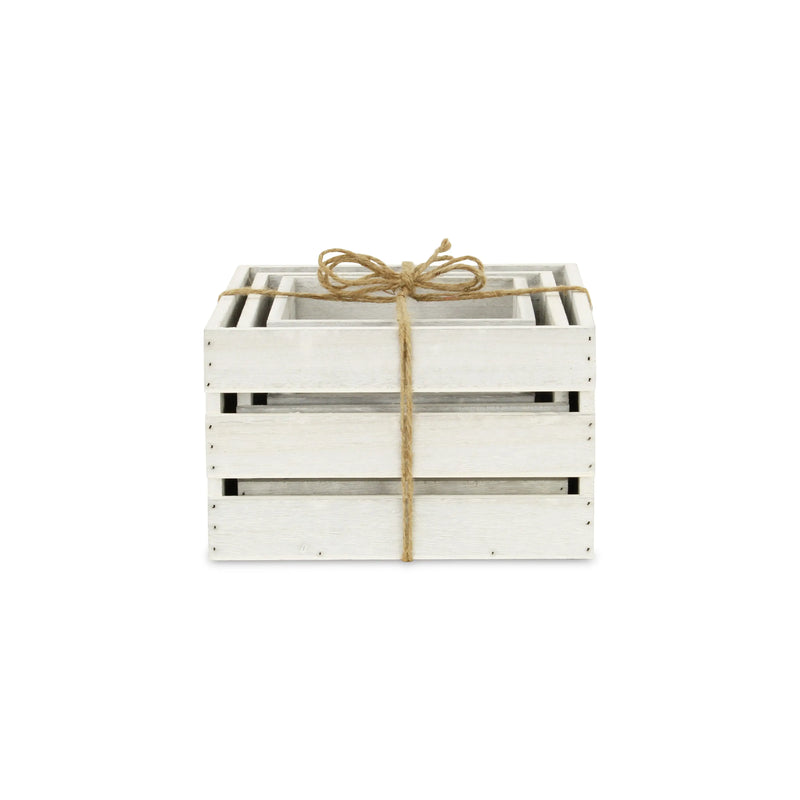 Set of Three Light Gray Nesting Solid Wood Crate Homeroots Office