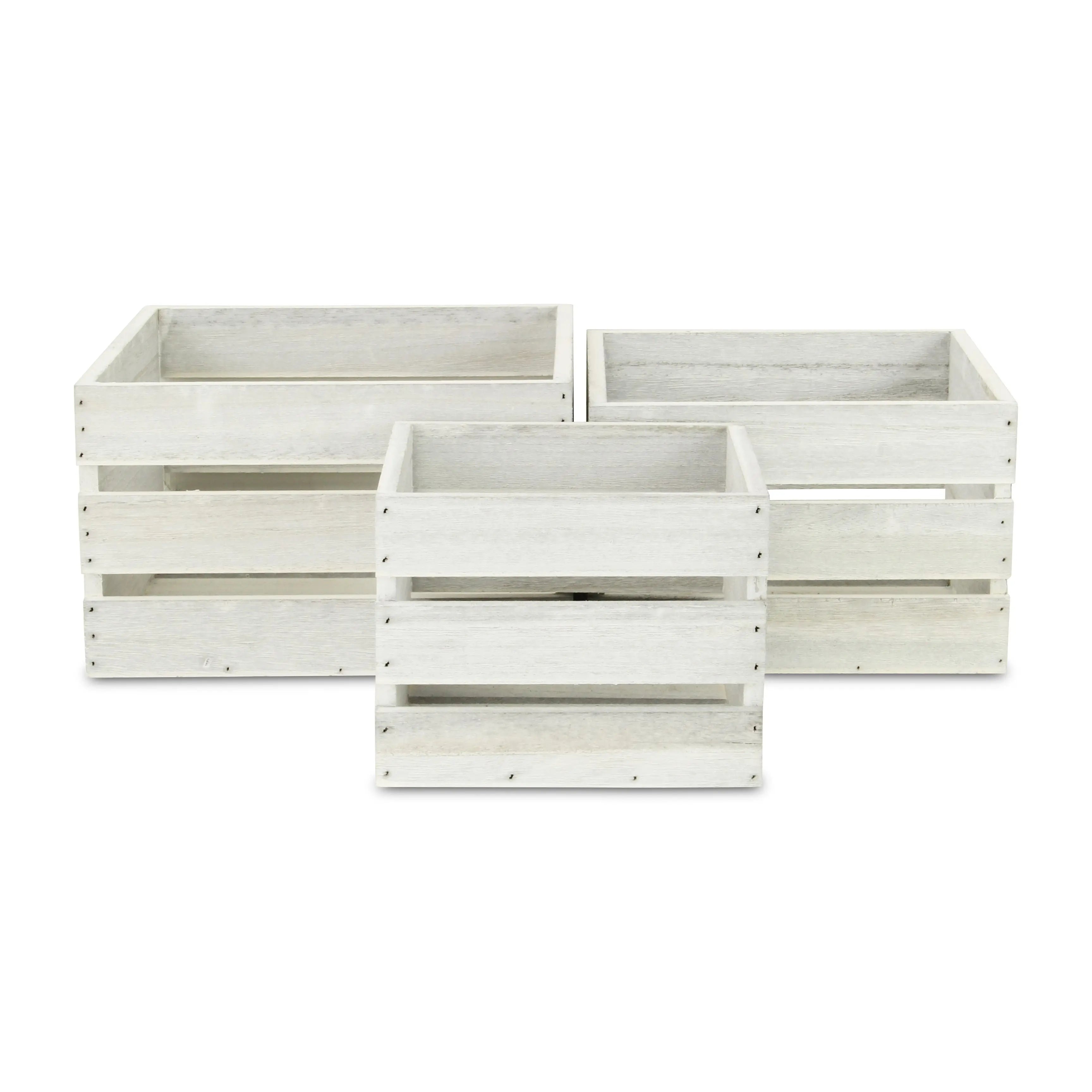 Set of Three Light Gray Nesting Solid Wood Crate Homeroots Office