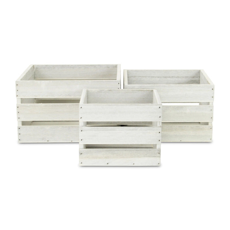 Set of Three Light Gray Nesting Solid Wood Crate Homeroots Office