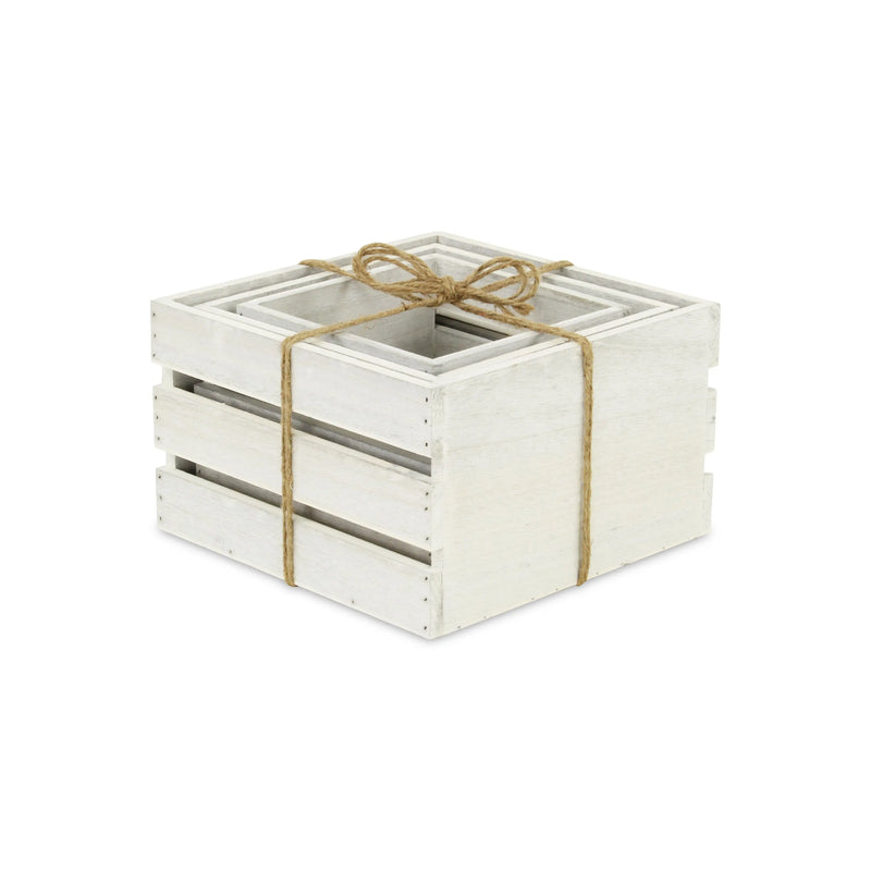 Set of Three Light Gray Nesting Solid Wood Crate Homeroots Office