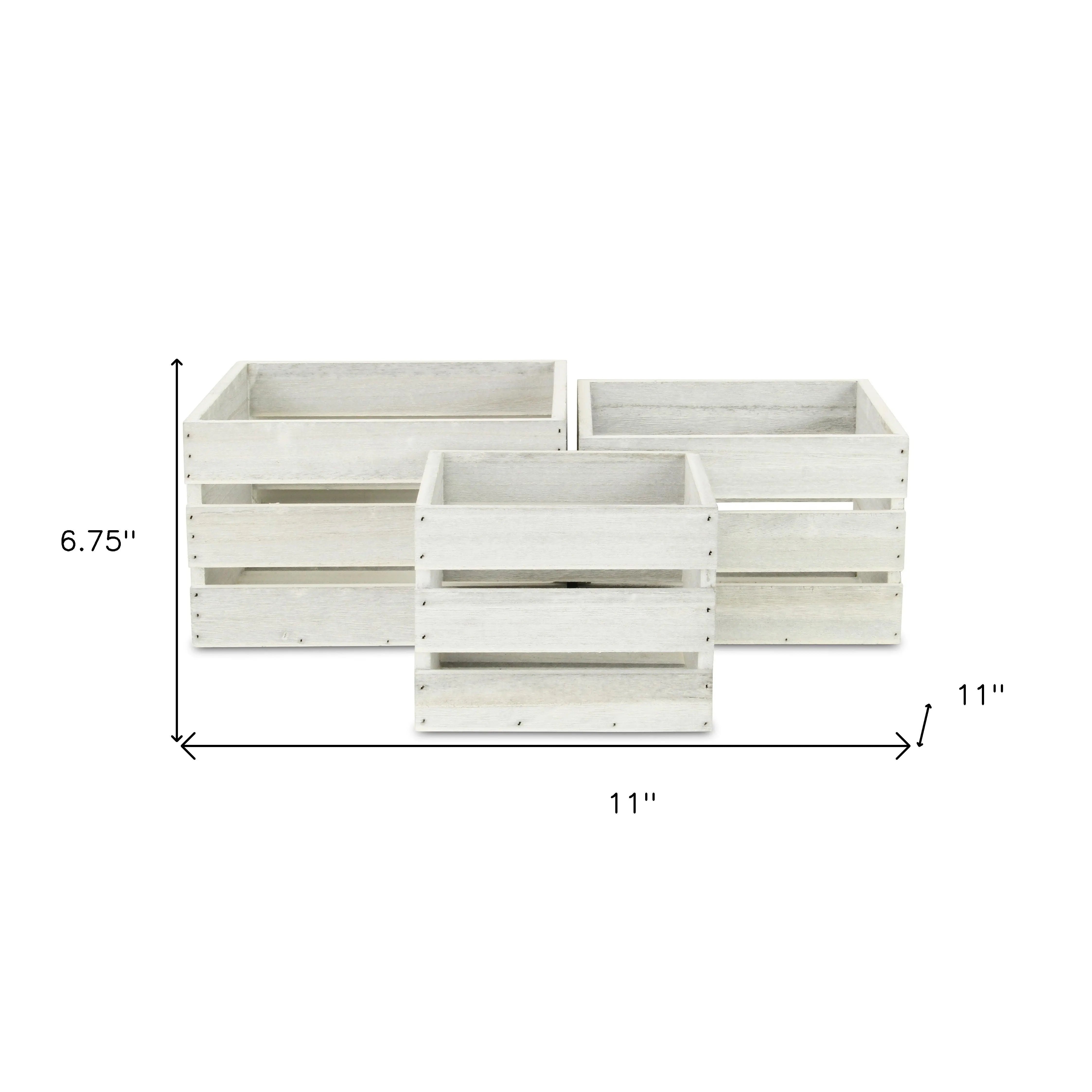Set of Three Light Gray Nesting Solid Wood Crate Homeroots Office