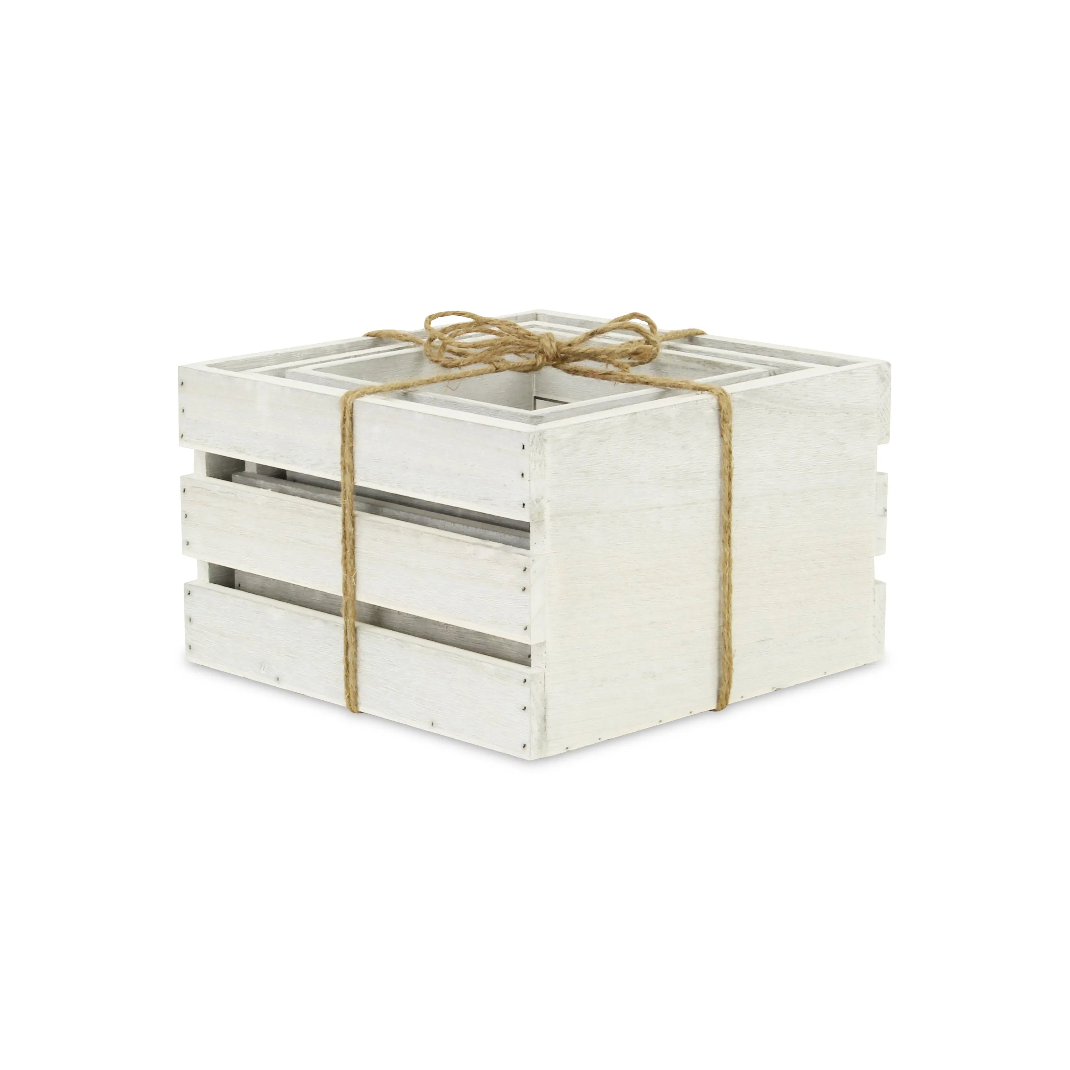 Set of Three Light Gray Nesting Solid Wood Crate Homeroots Office