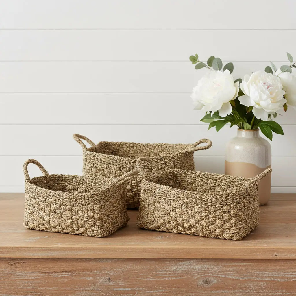 Set of Three Natural Wicker Basket - GreatEagleInc