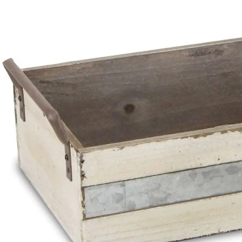Set of Three Off White Nesting Solid Wood And Metal Crate Homeroots Office