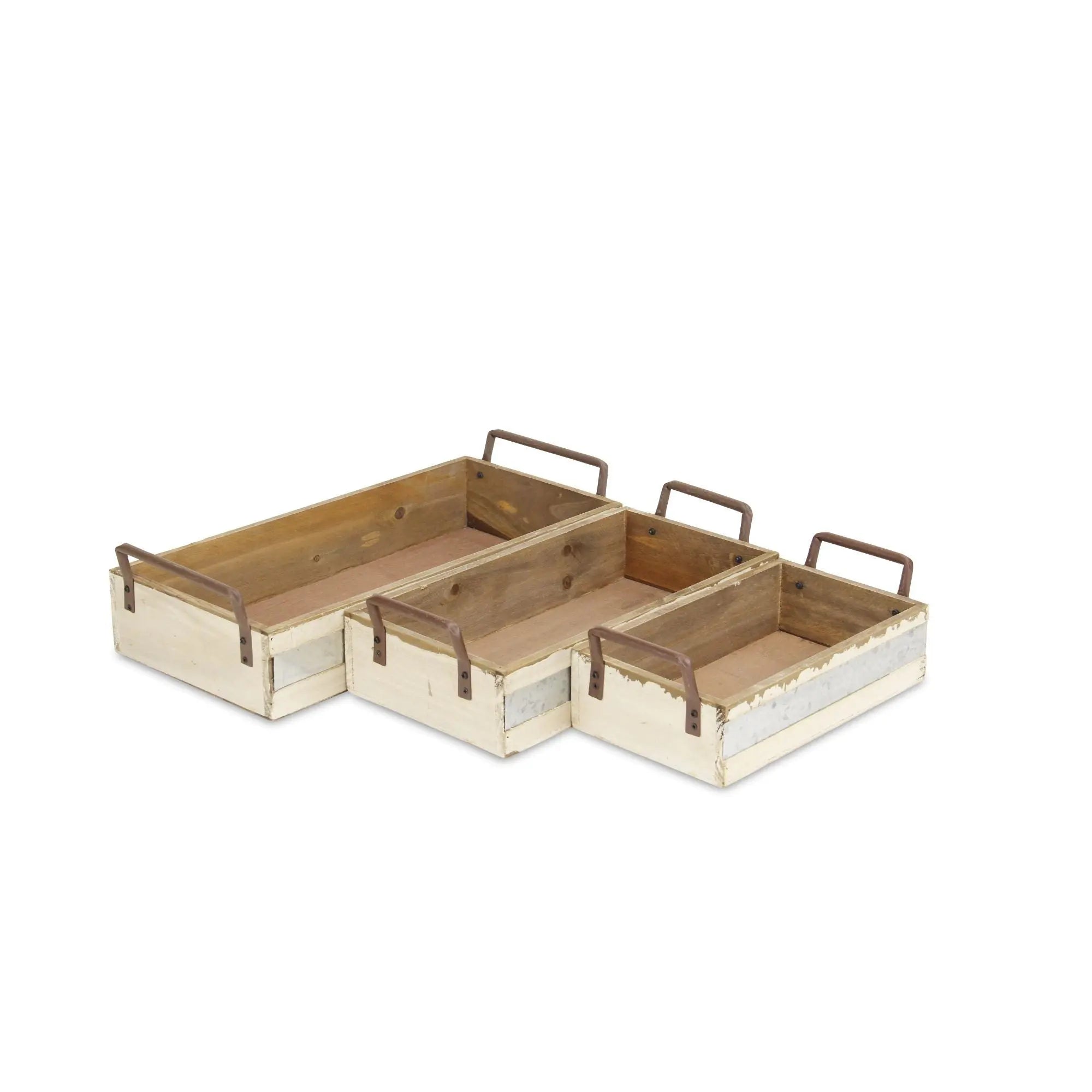 Set of Three White Nesting Solid Wood And Metal Crate Homeroots Office