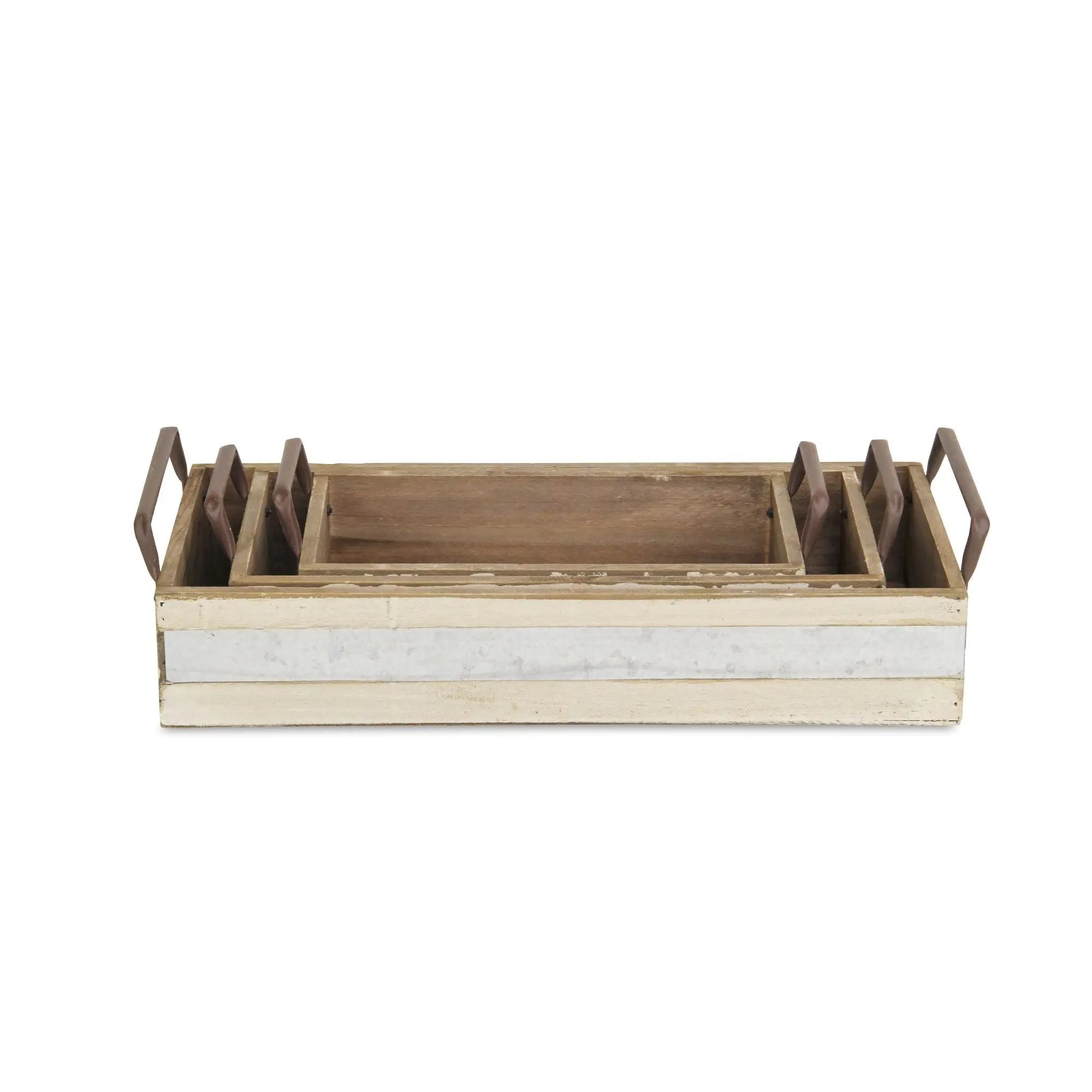 Set of Three White Nesting Solid Wood And Metal Crate Homeroots Office