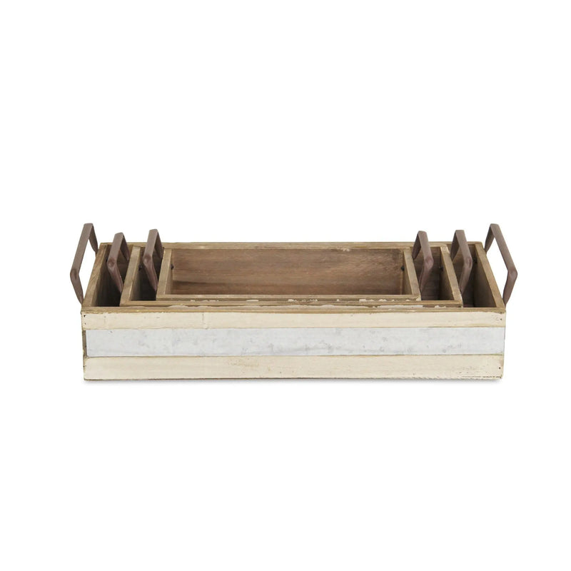 Set of Three White Nesting Solid Wood And Metal Crate Homeroots Office