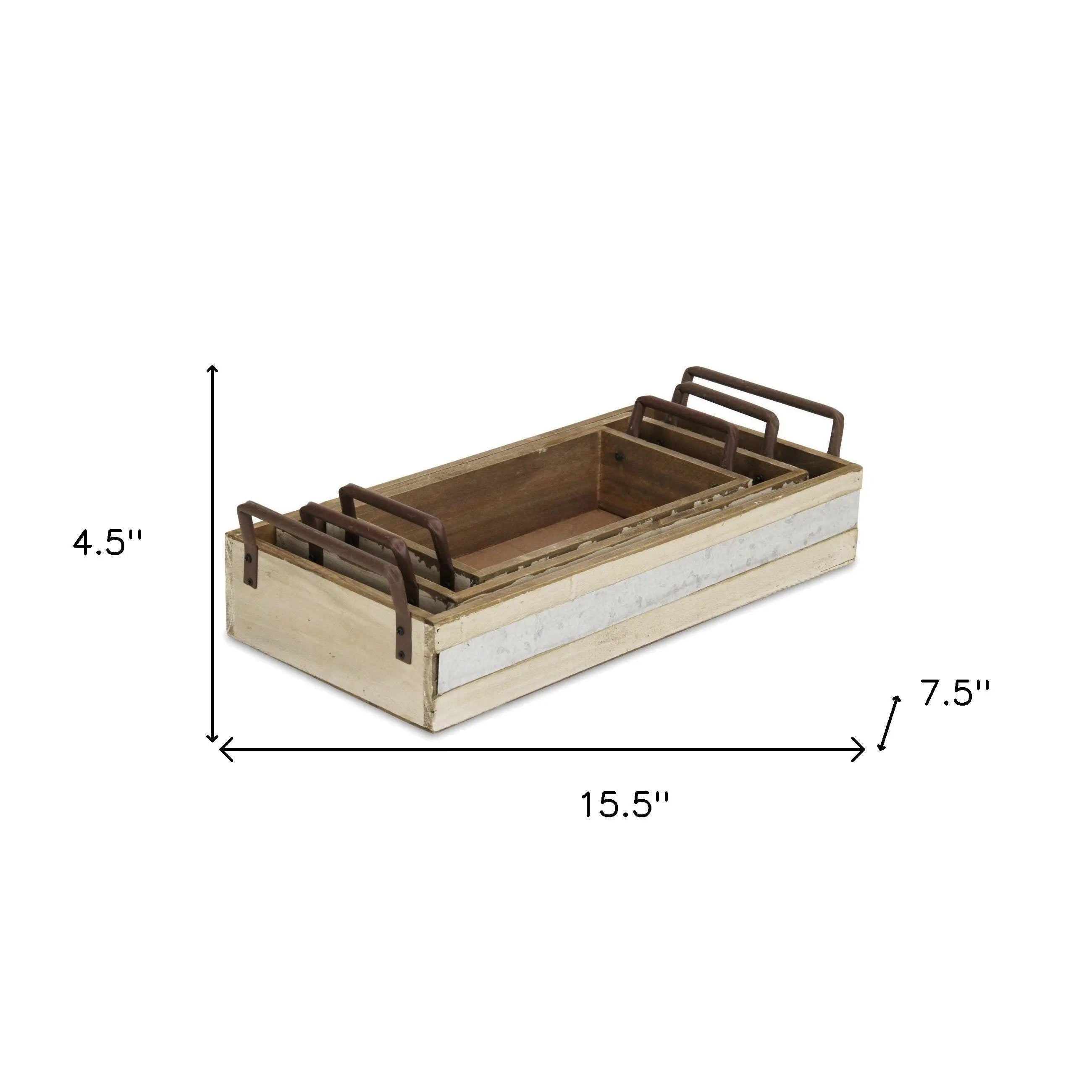 Set of Three White Nesting Solid Wood And Metal Crate Homeroots Office