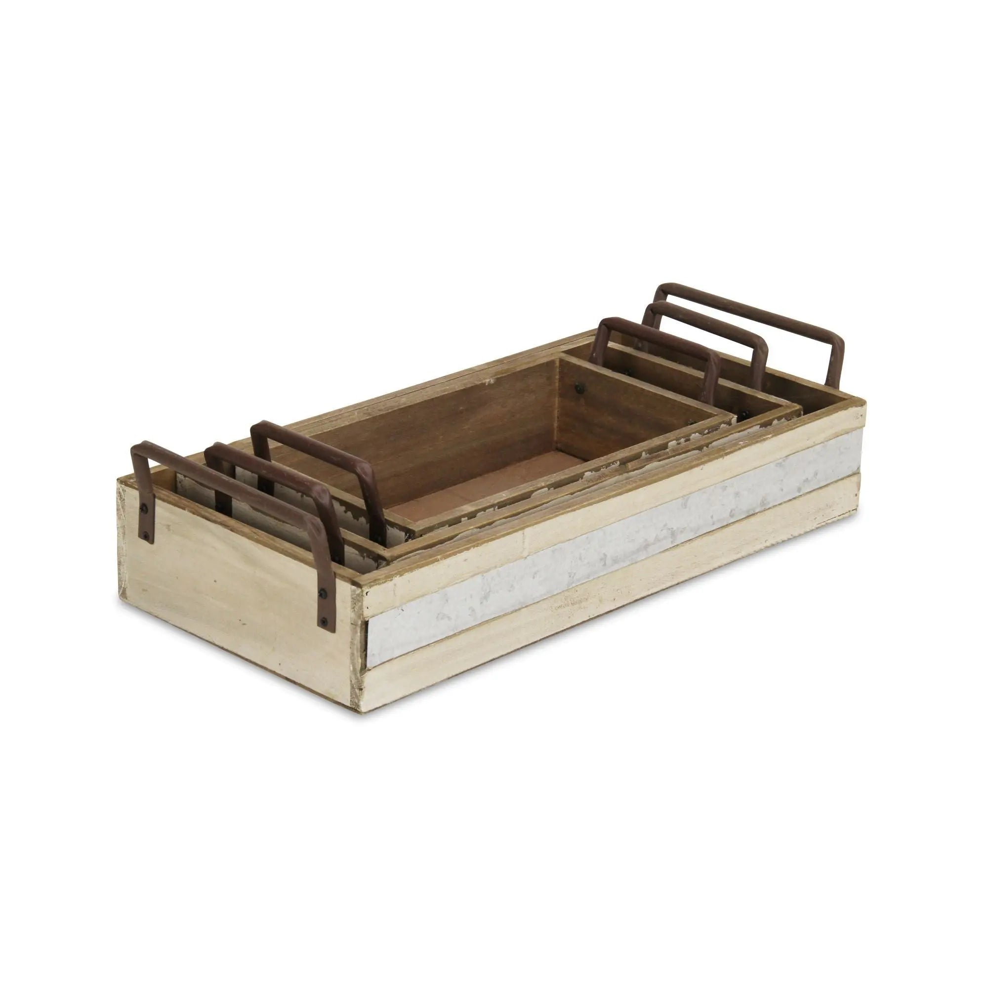 Set of Three White Nesting Solid Wood And Metal Crate Homeroots Office