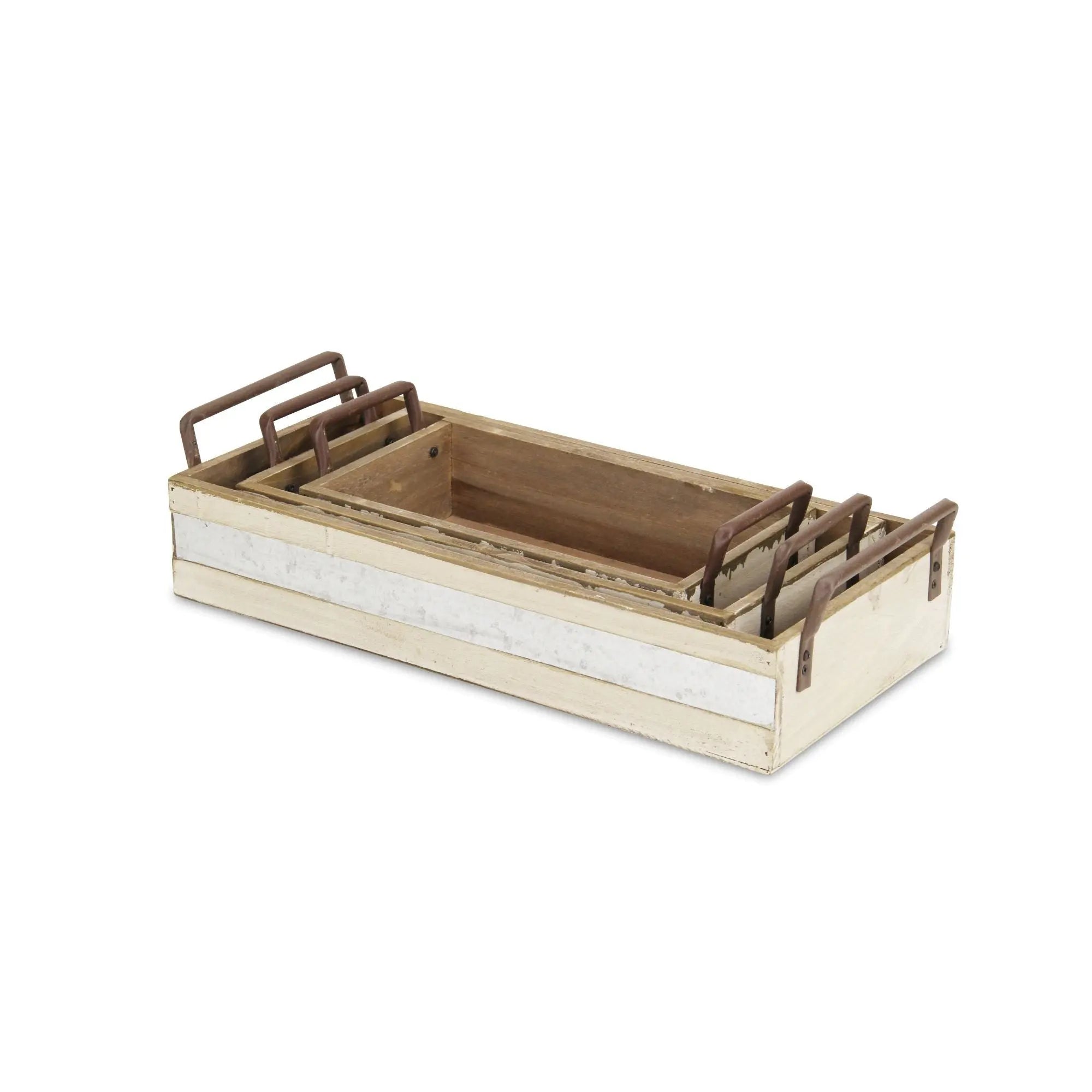 Set of Three White Nesting Solid Wood And Metal Crate Homeroots Office