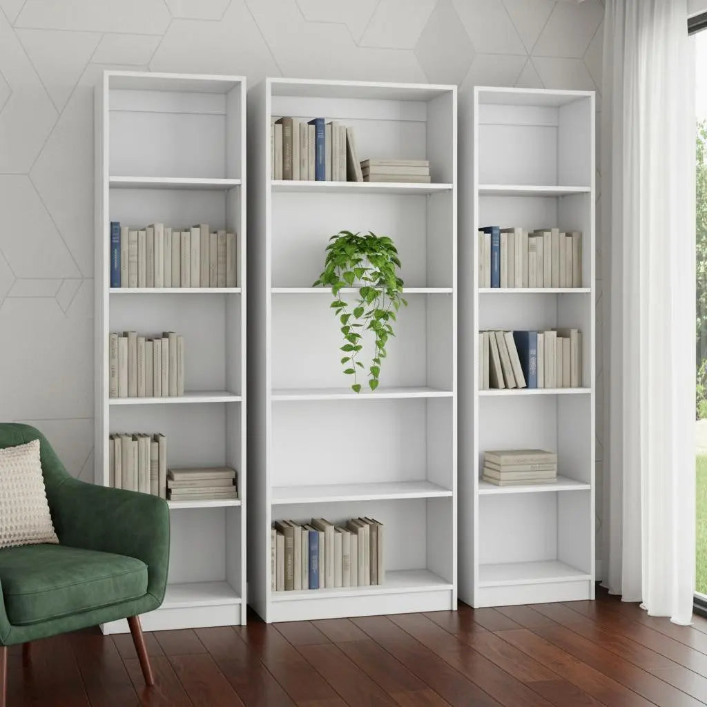 Set of Three White Wood Five Tier Modular Bookcase Homeroots Office