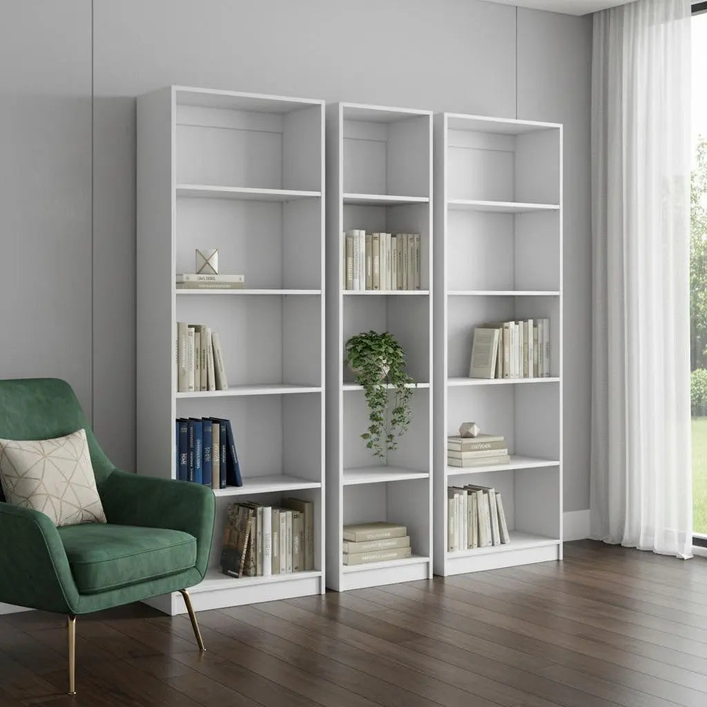 Set of Three White Wood Five Tier Modular Bookcase Homeroots Office