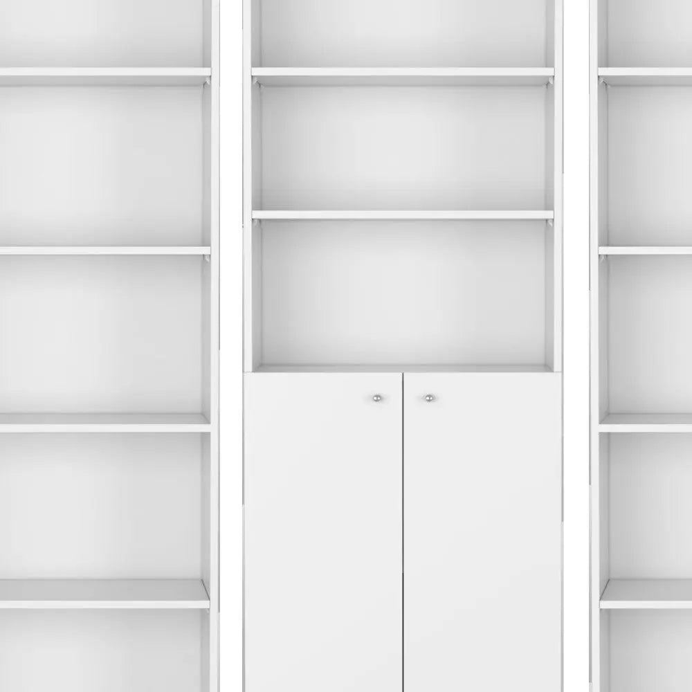 Set of Three White Wood Five Tier Modular Bookcase with Two Doors Homeroots Office