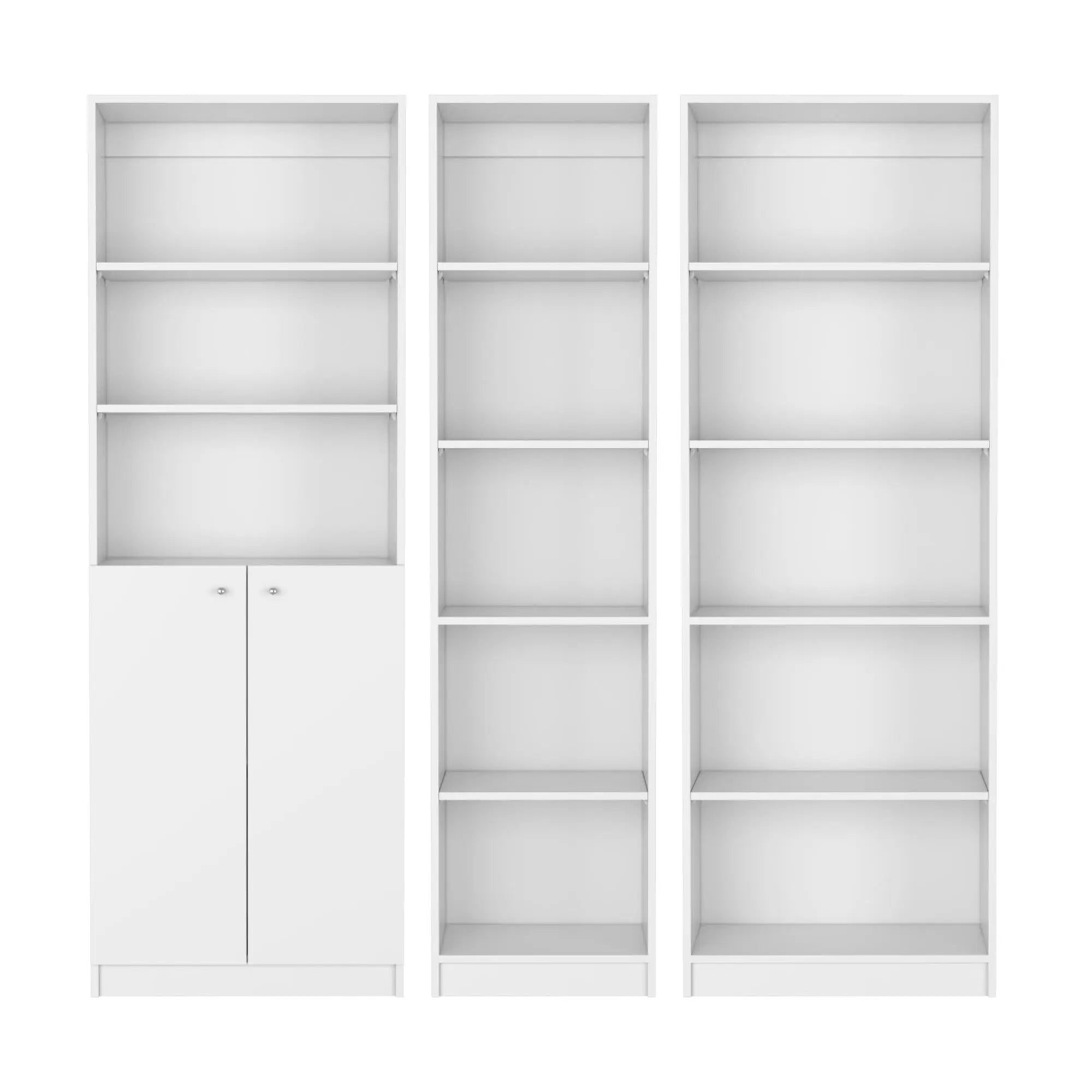 Set of Three White Wood Five Tier Modular Bookcase with Two Doors Homeroots Office