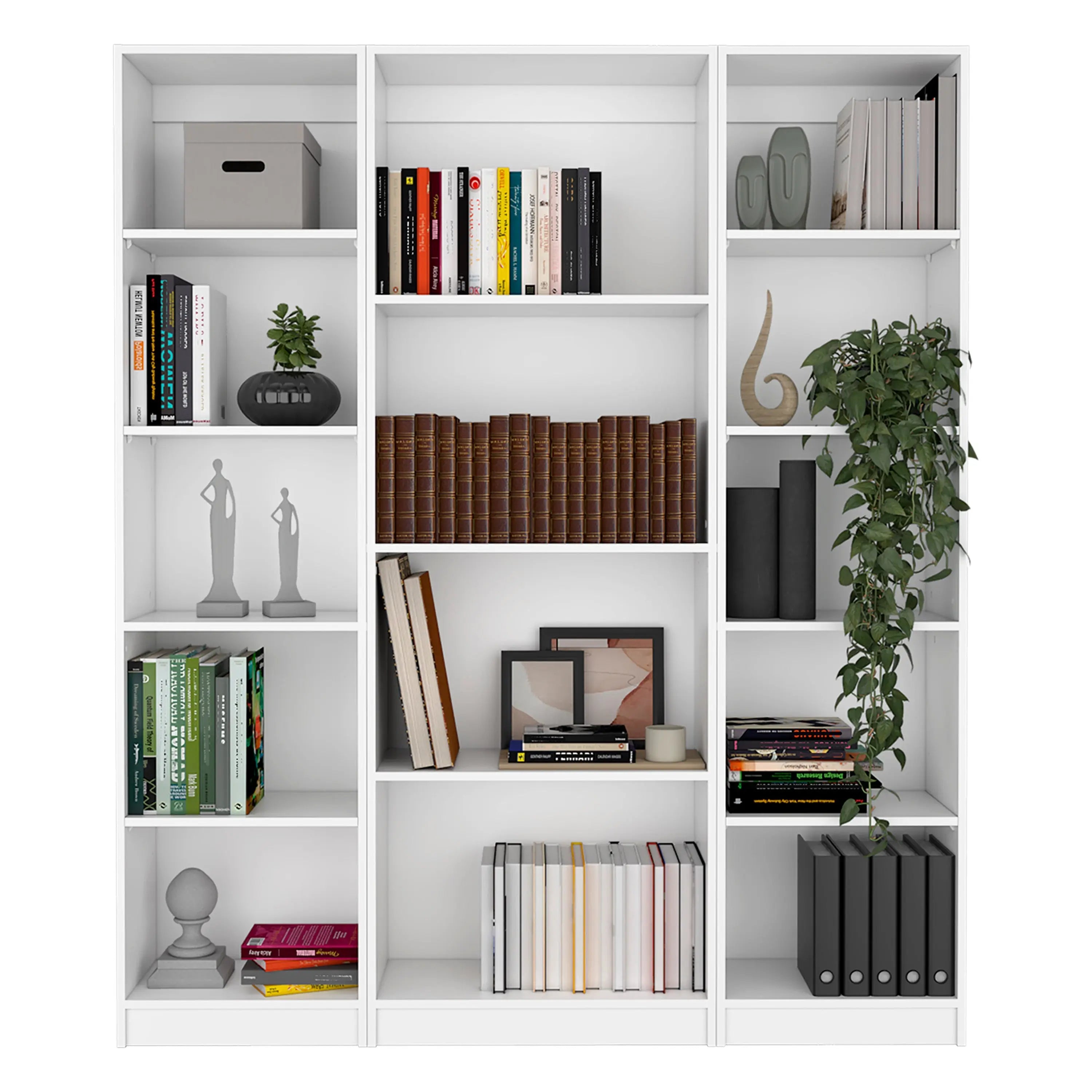Set of Three White Wood Fourteen Tier Modular Bookcase Homeroots Office