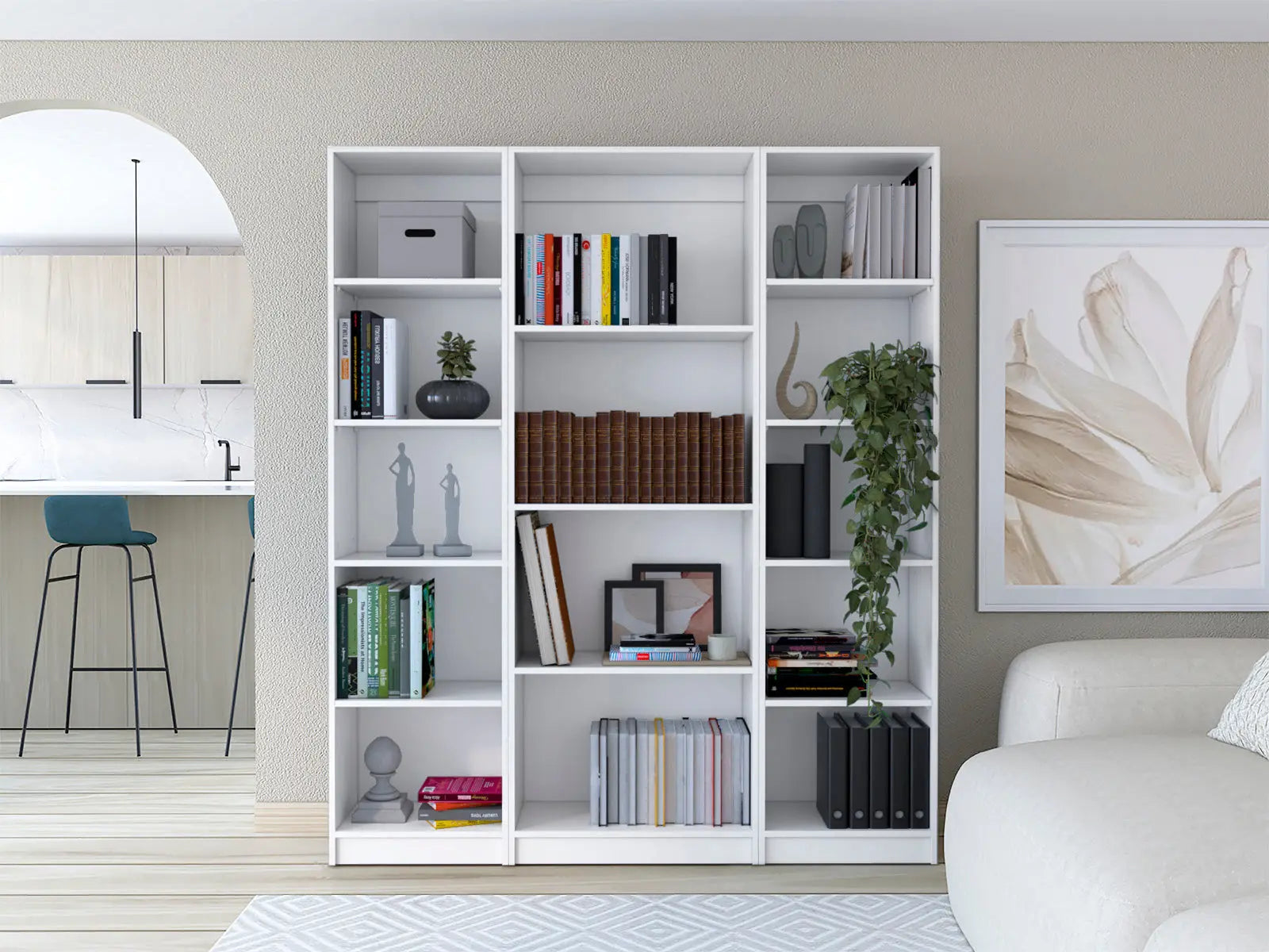 Set of Three White Wood Fourteen Tier Modular Bookcase Homeroots Office