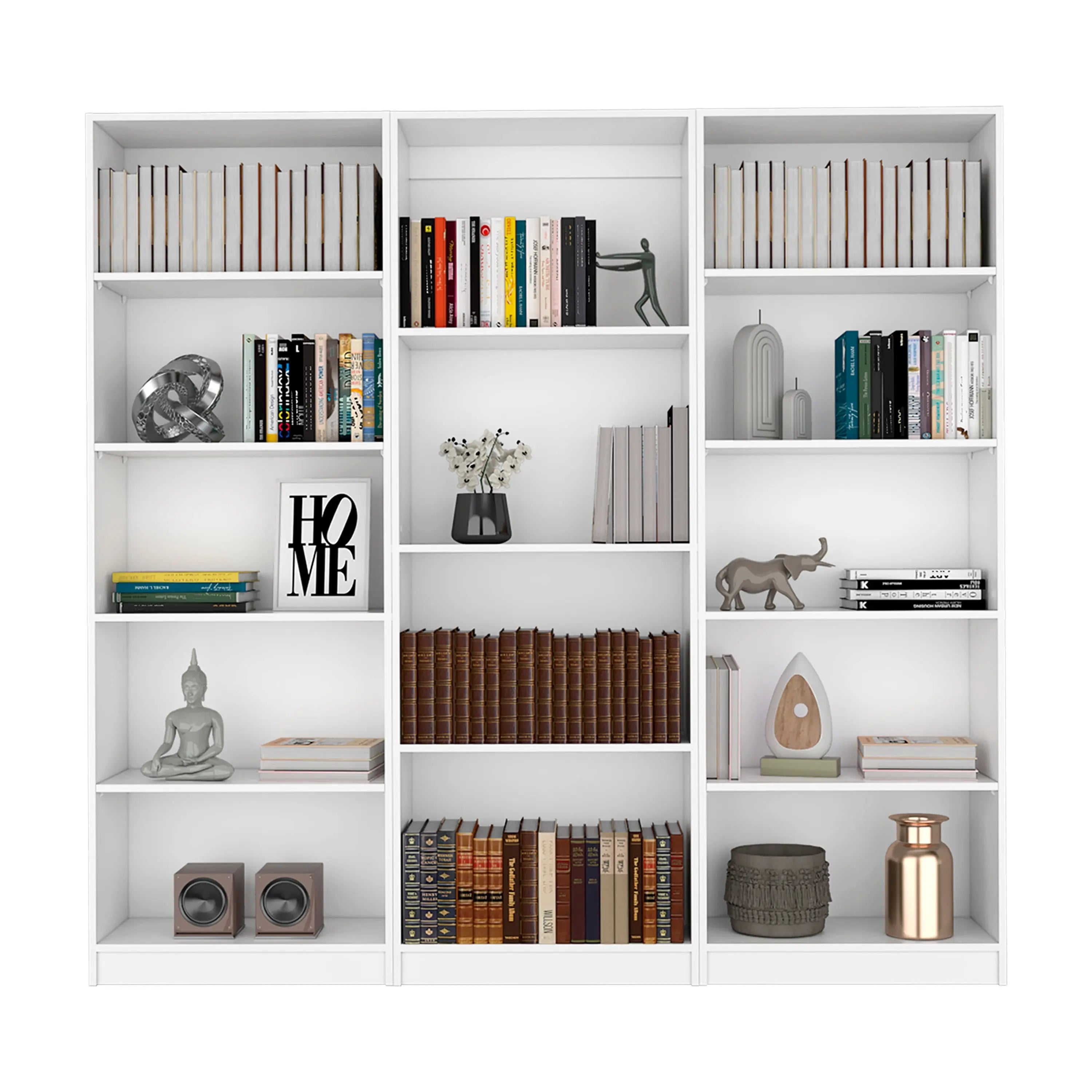 Set of Three White Wood Fourteen Tier Modular Bookcase Homeroots Office